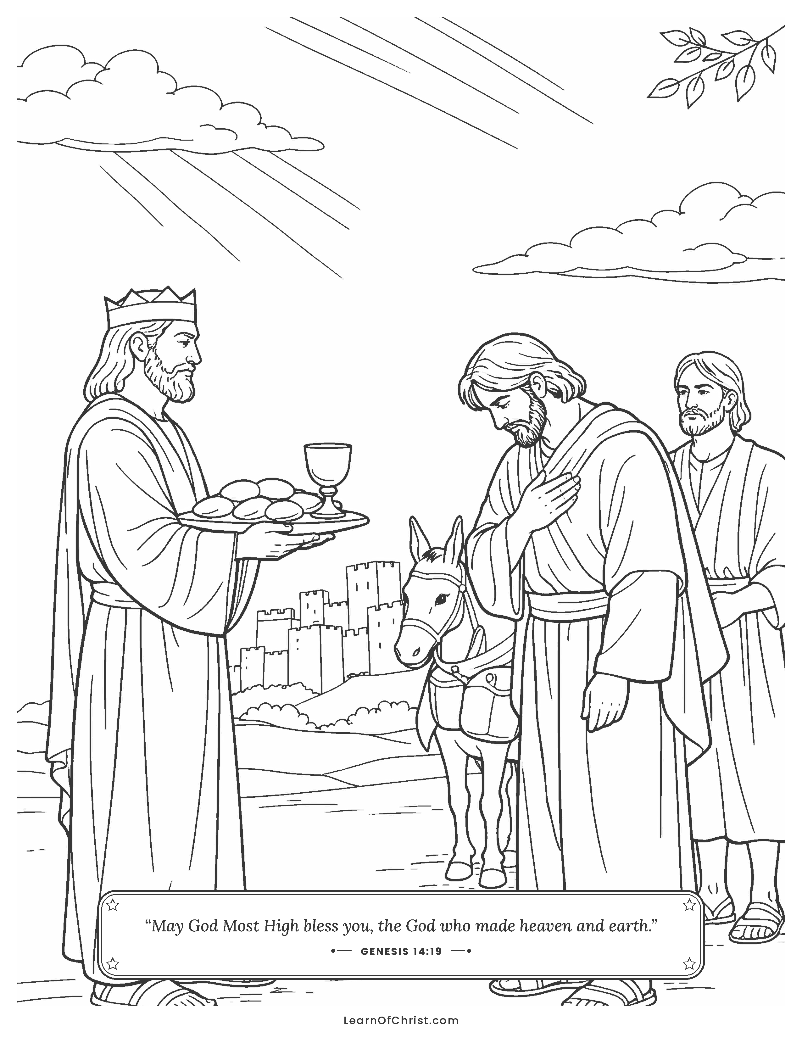 Genesis 14 coloring page - Melchizedek brings bread and a blessing