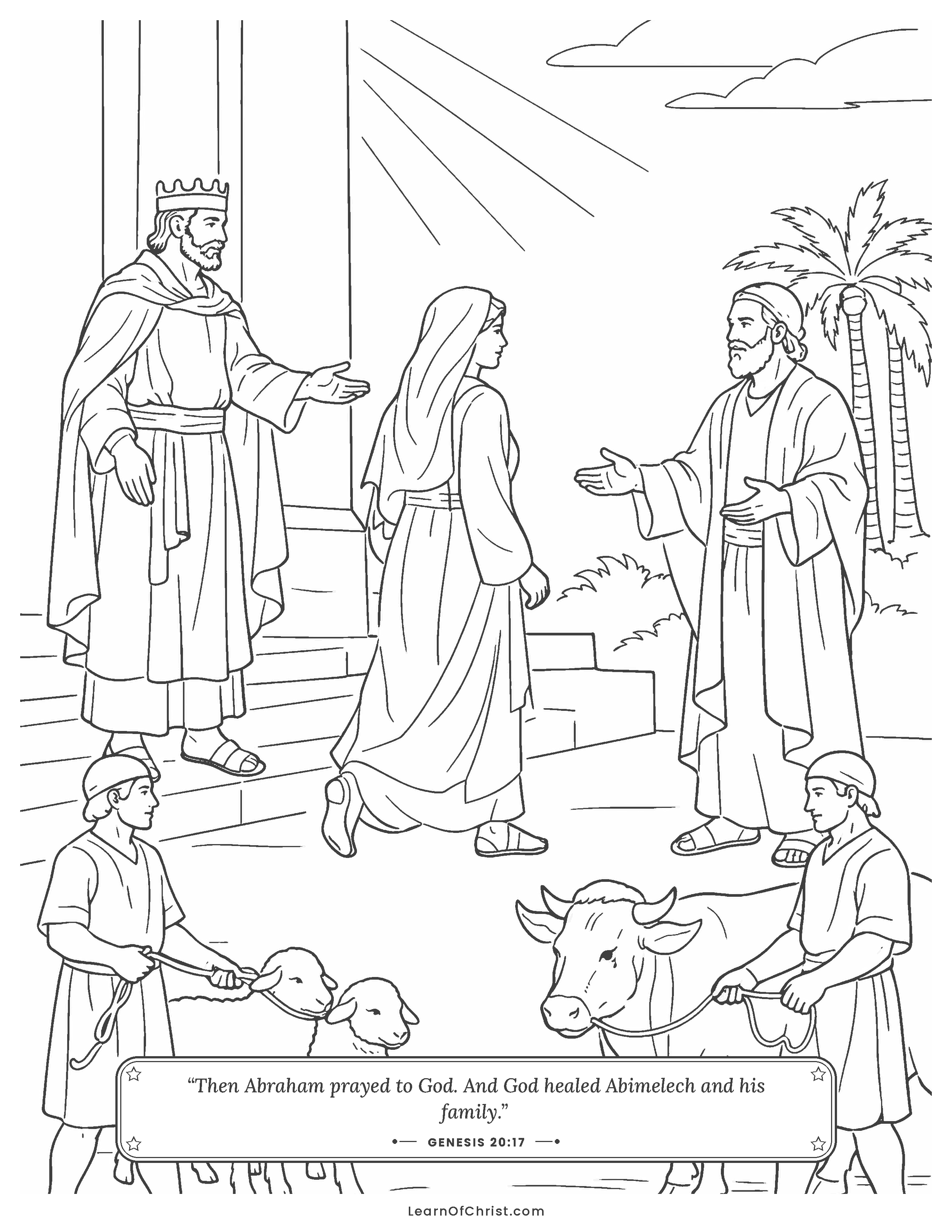 Genesis 20 coloring page - A king returns Sarah with gifts