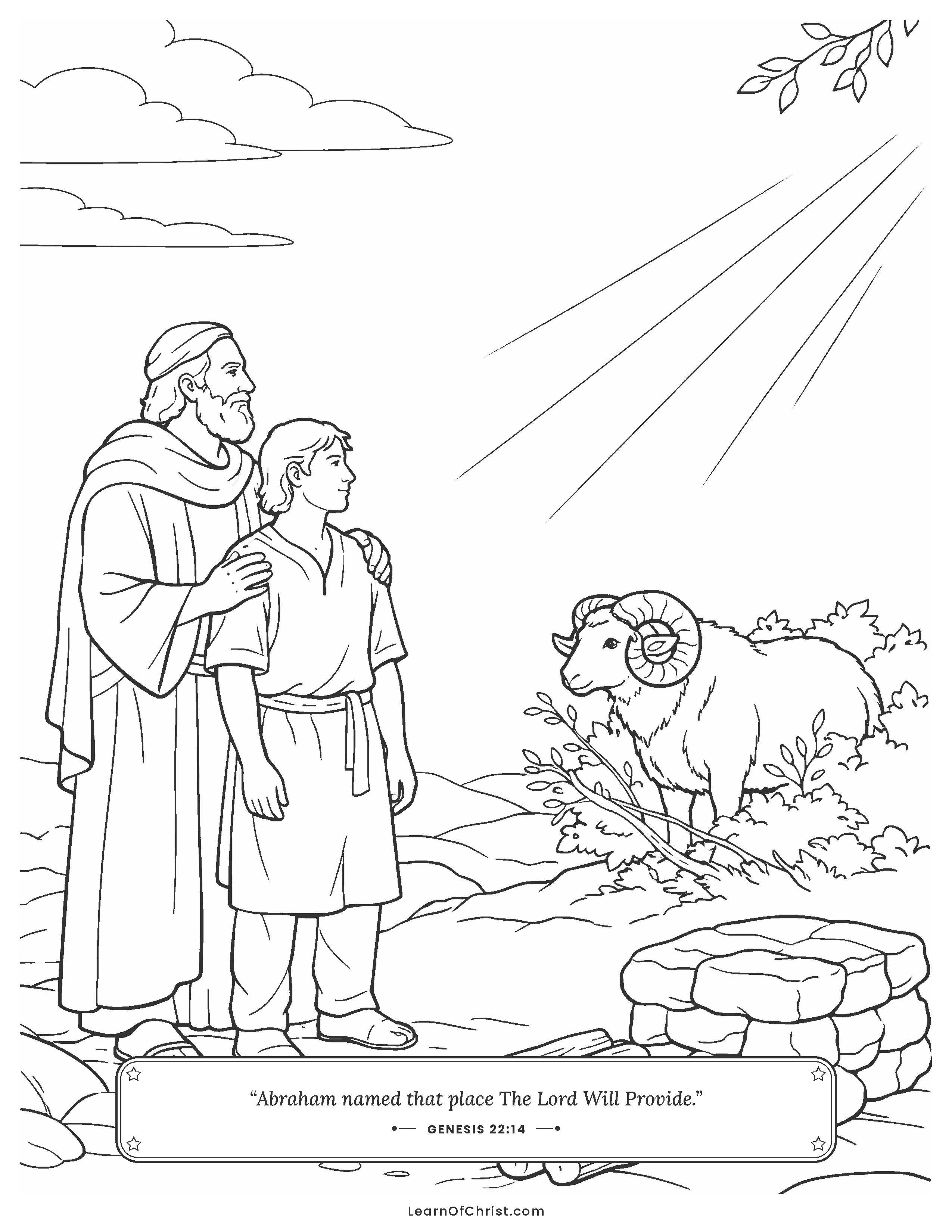 Genesis 22 coloring page - A ram caught in the thicket