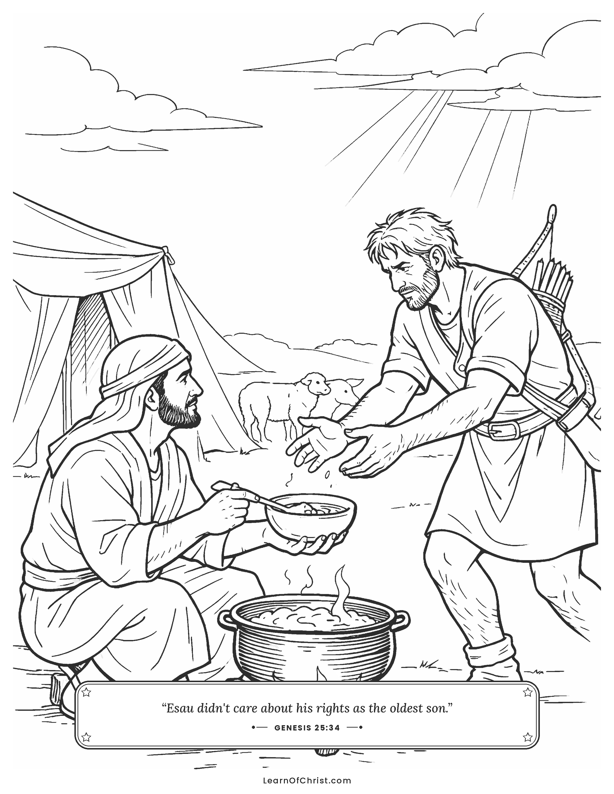 Genesis 25 coloring page - Esau trades away his birthright
