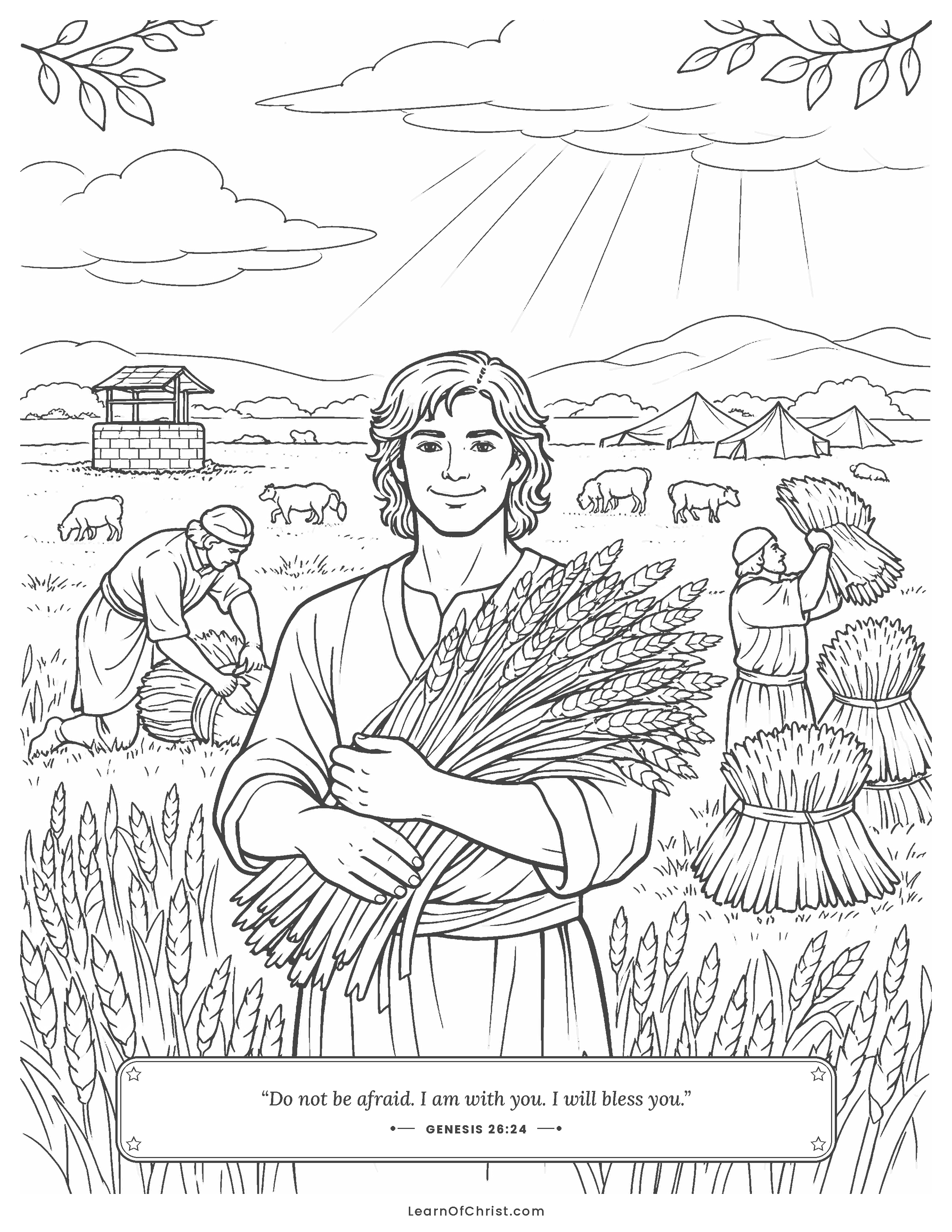Genesis 26 coloring page - Isaac's harvest grows a hundredfold