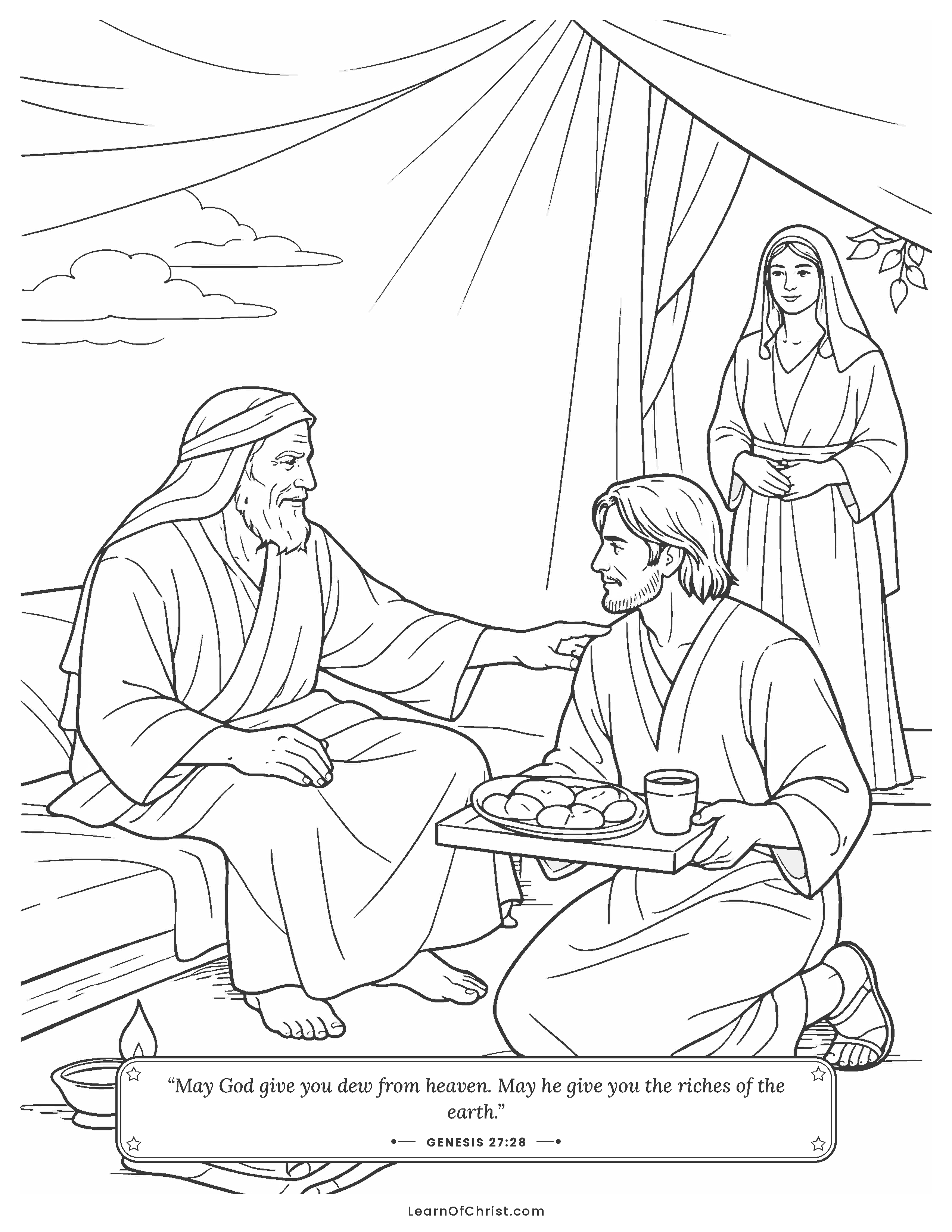 Genesis 27 coloring page - Jacob brings a meal to Isaac