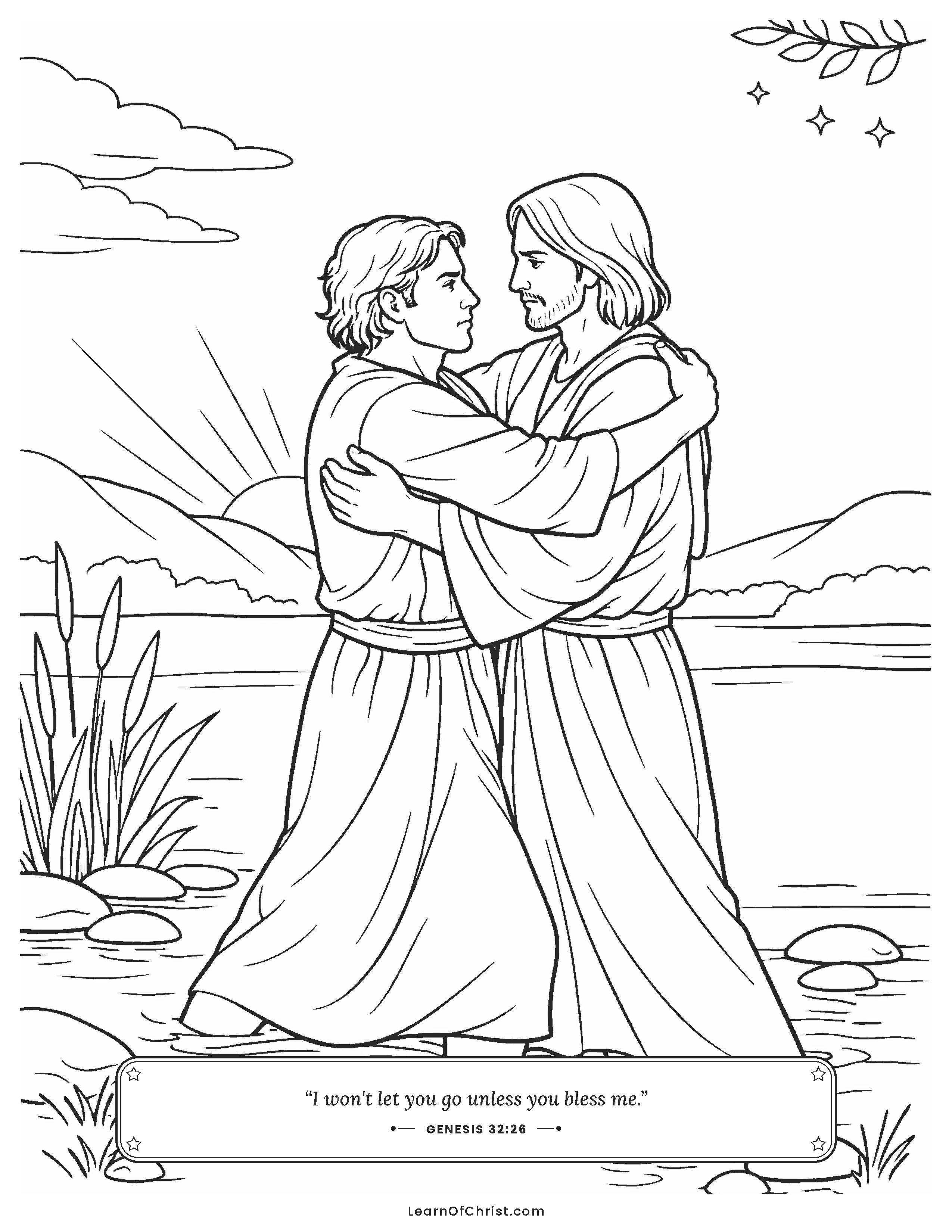 Genesis 32 coloring page - Jacob holds on until daybreak