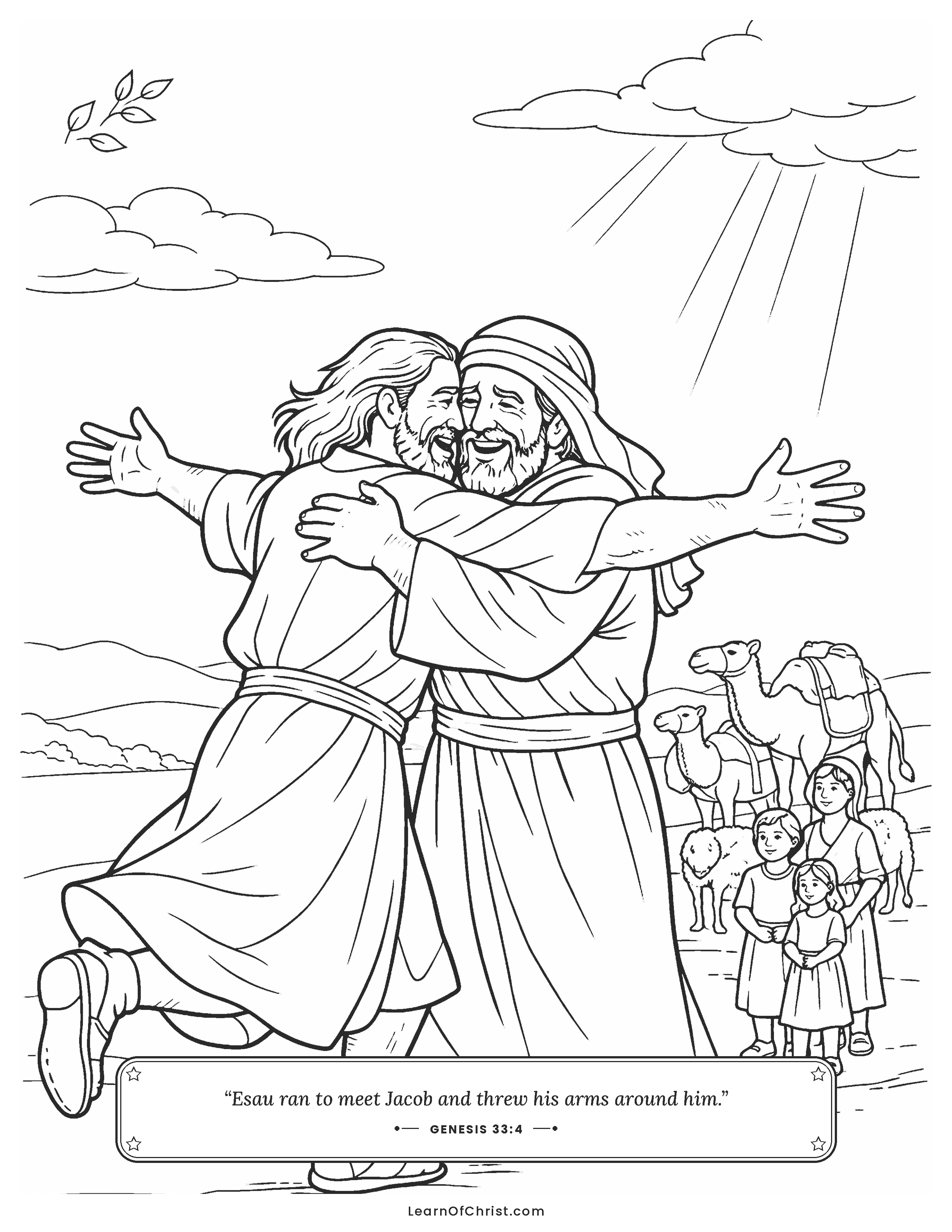 Genesis 33 coloring page - Esau runs to hug his brother