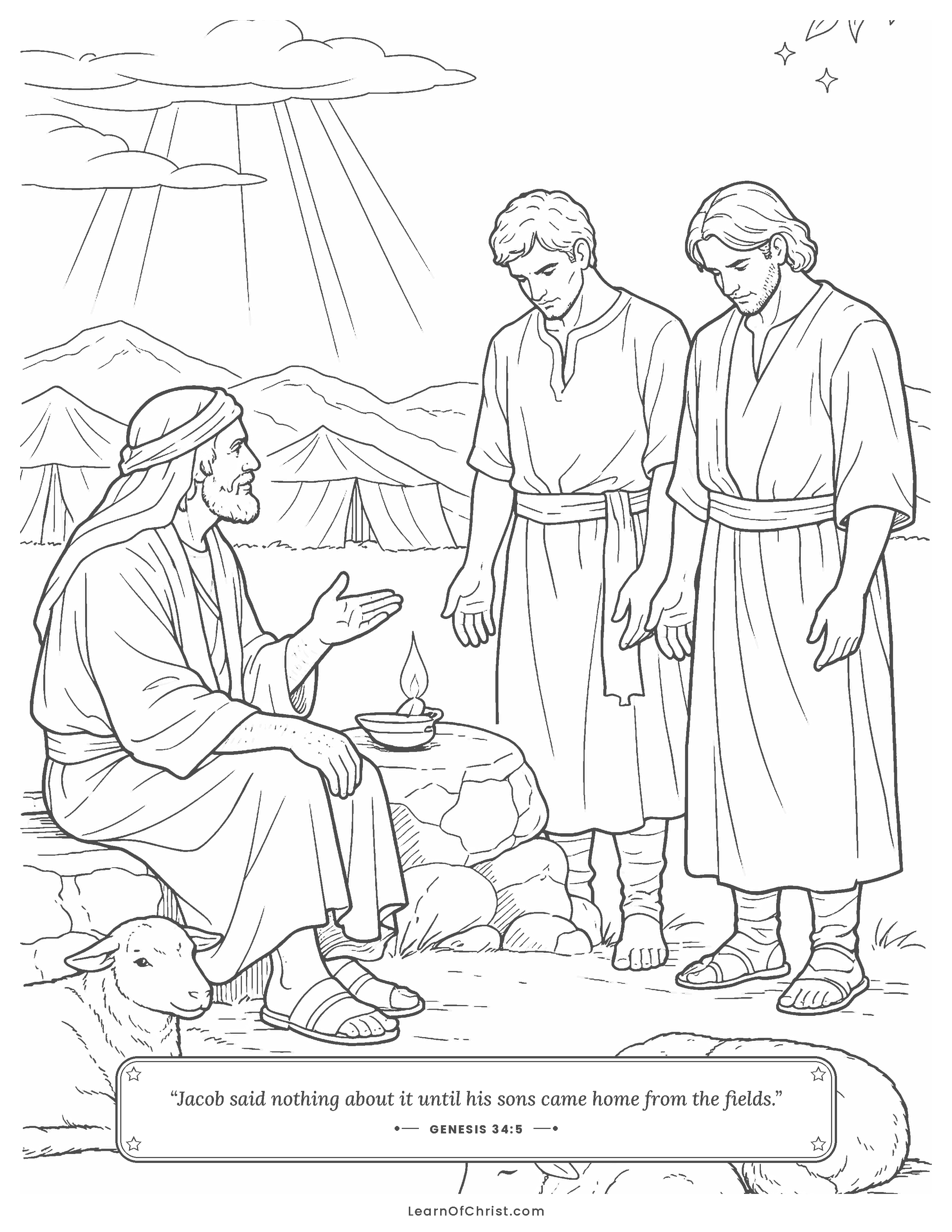 Genesis 34 coloring page - Jacob talks with his angry sons
