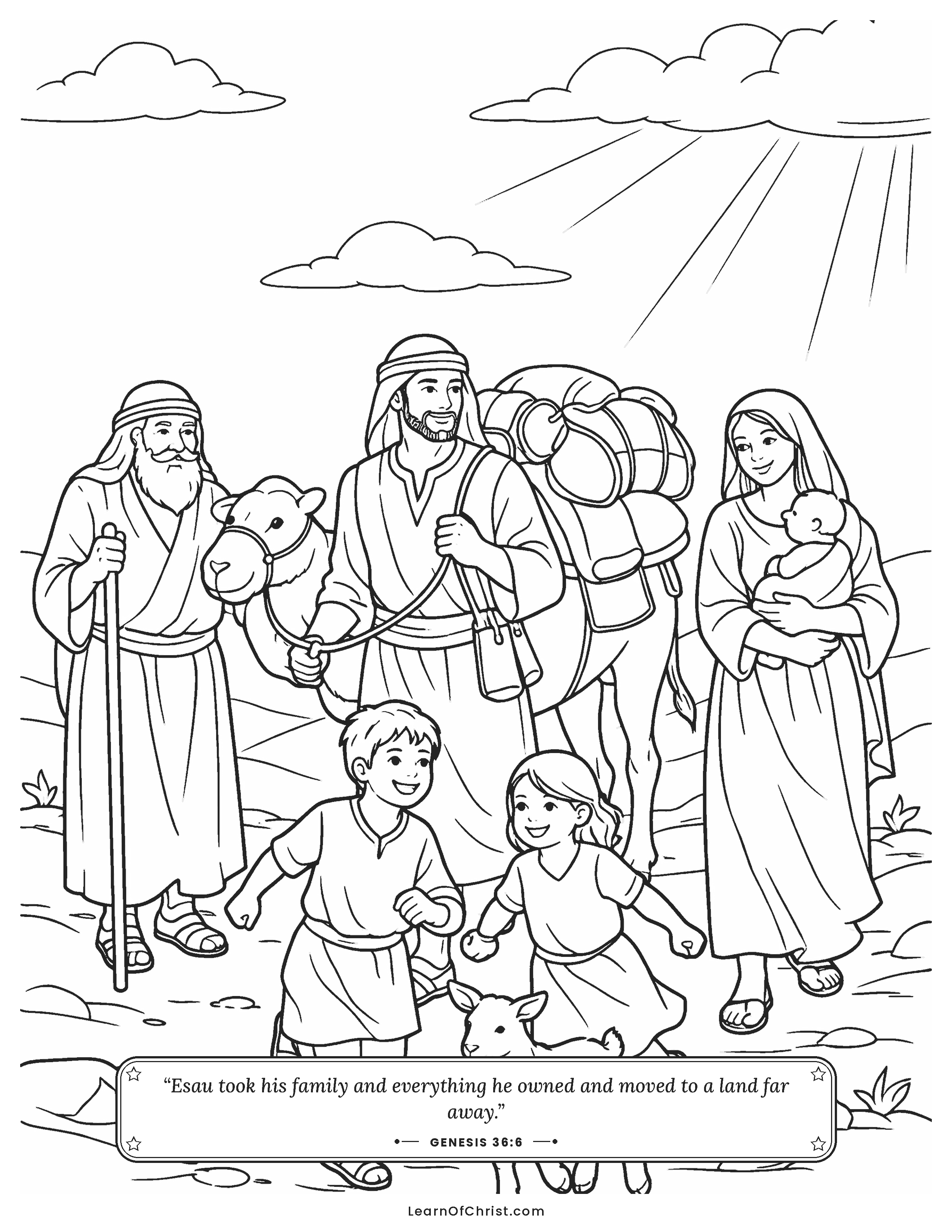 Genesis 36 coloring page - Generations of Esau's family travel together