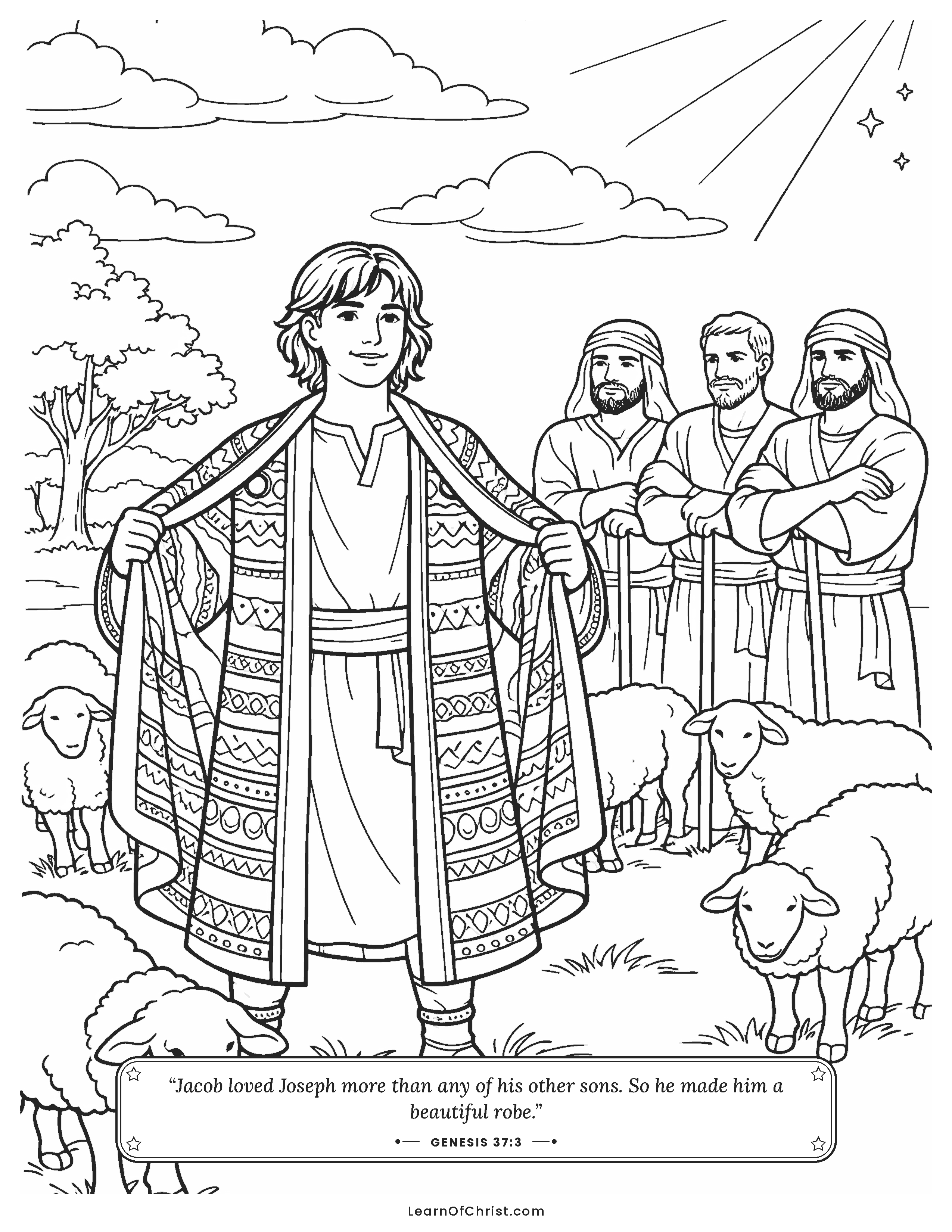 Genesis 37 coloring page - Joseph's beautiful coat of many colors