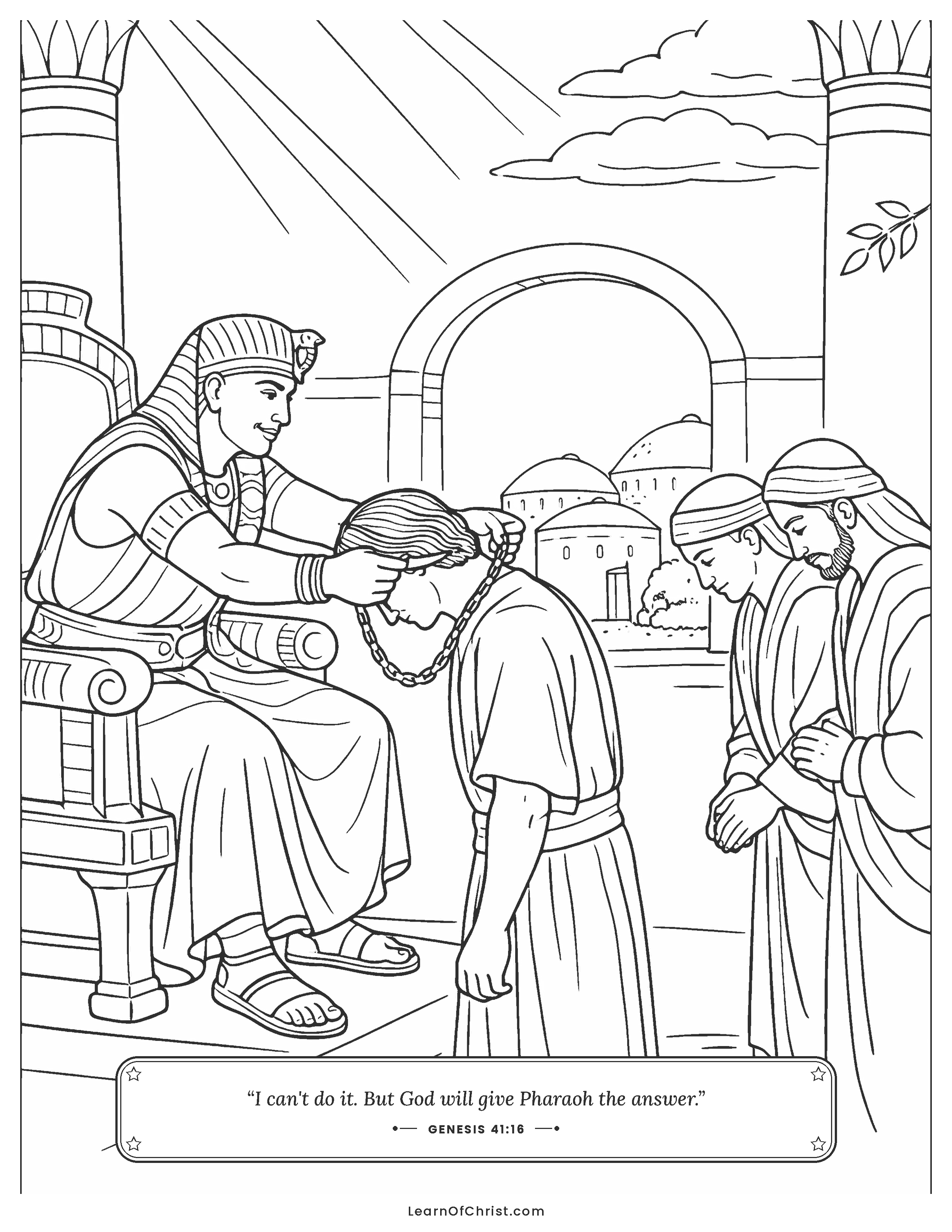 Genesis 41 coloring page - Pharaoh puts Joseph in charge