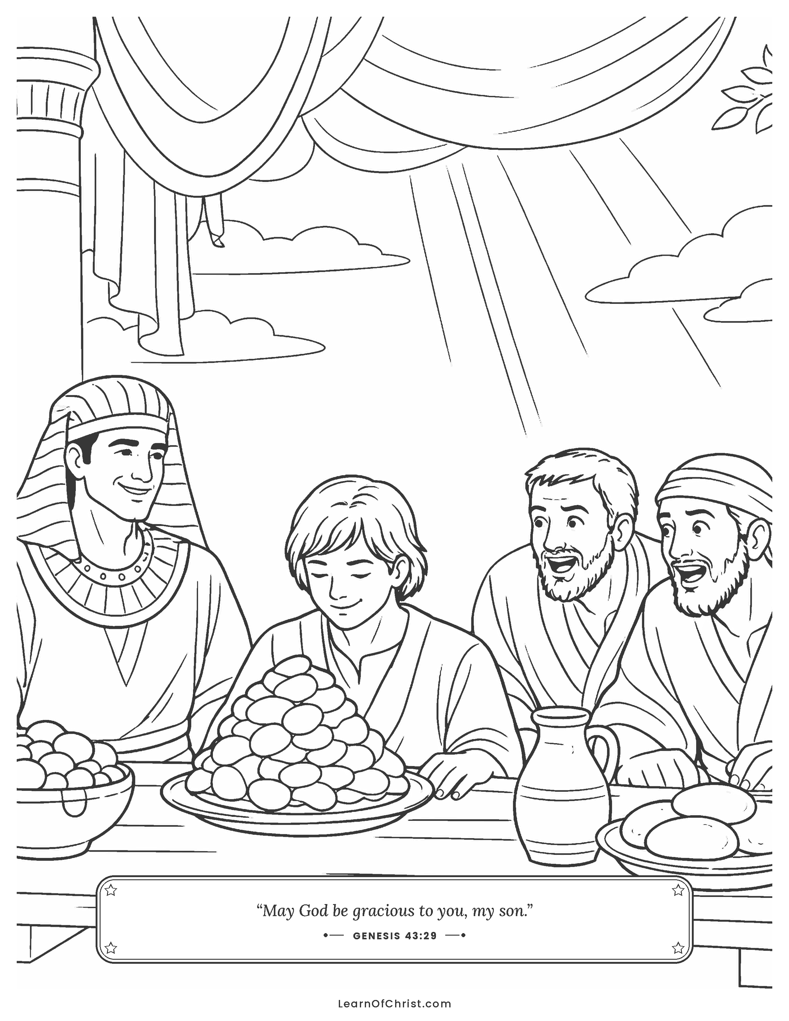 Genesis 43 coloring page - A feast for Benjamin in Egypt