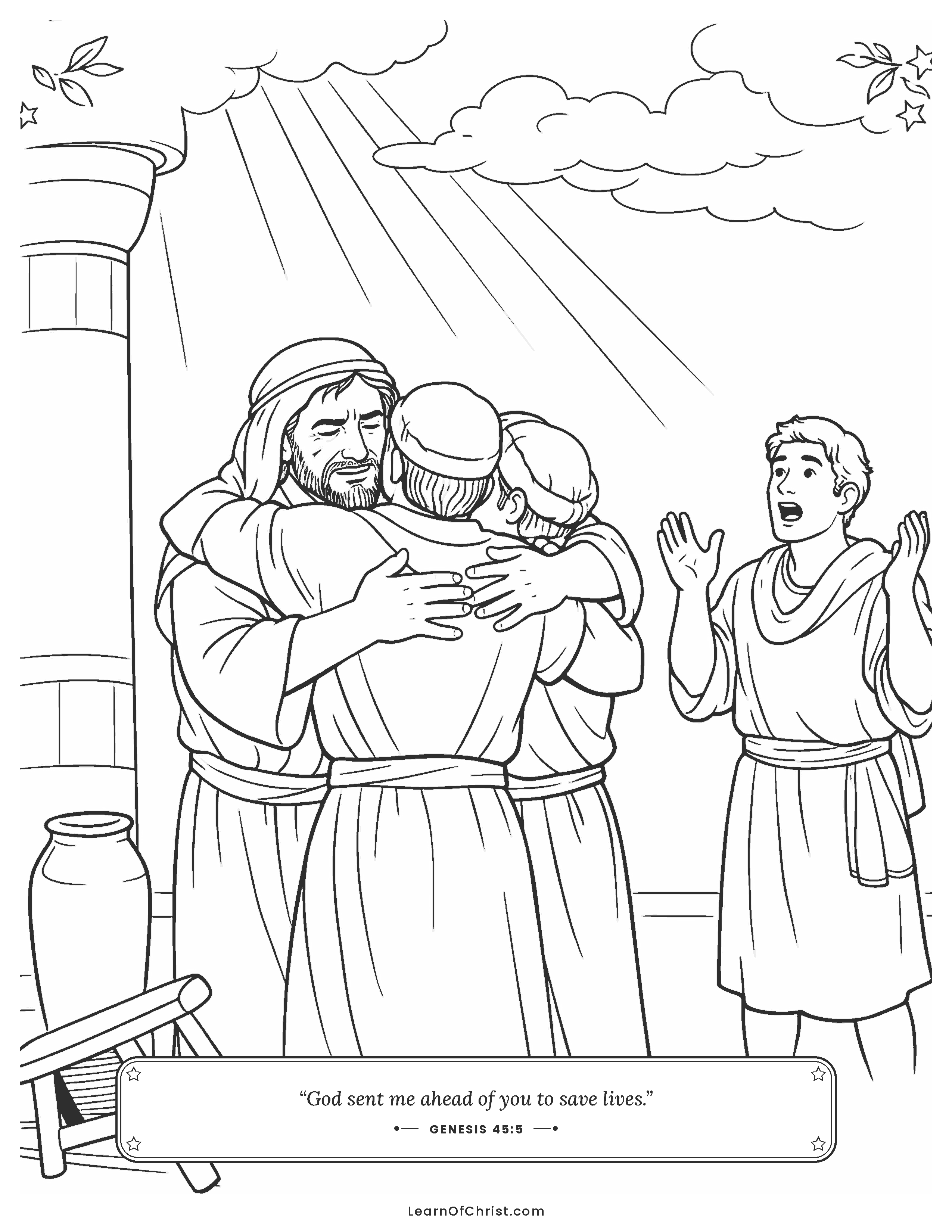 Genesis 45 coloring page - Joseph tells his brothers who he is