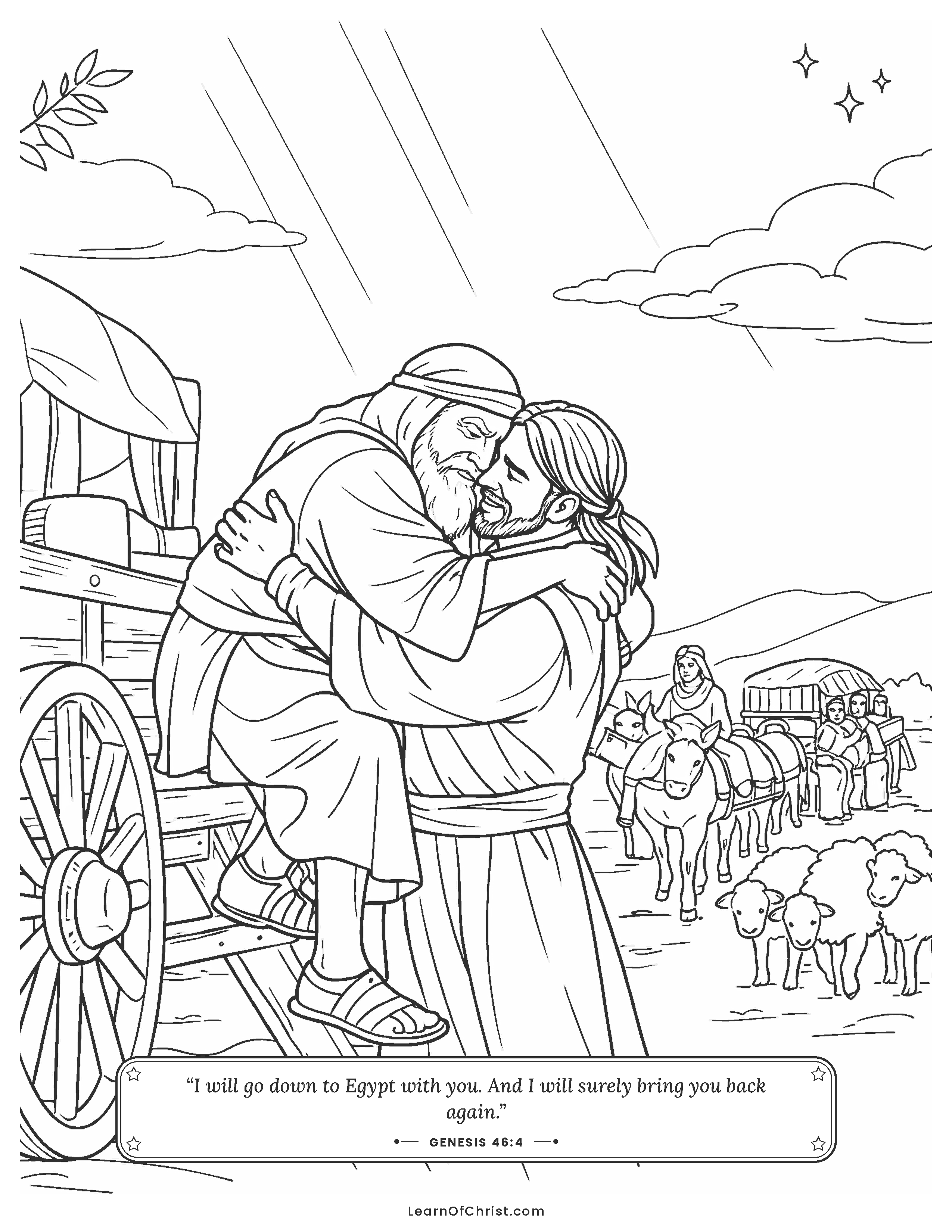 Genesis 46 coloring page - Jacob and Joseph meet again at last