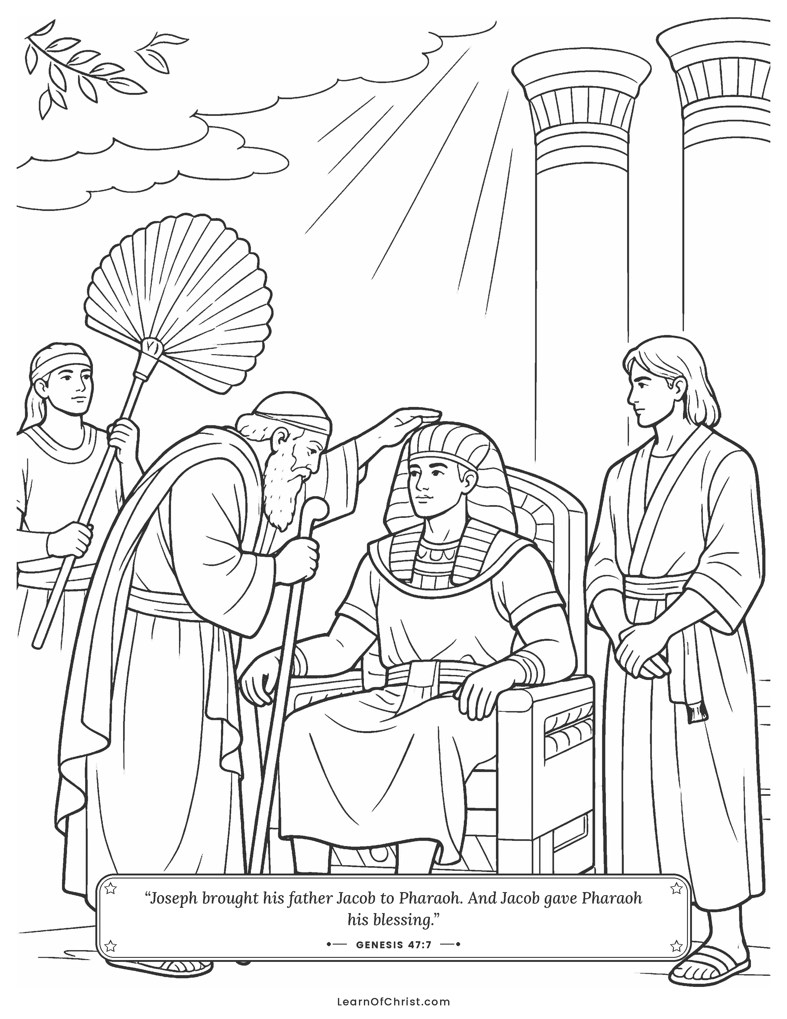 Genesis 47 coloring page - Old Jacob blesses the king of Egypt