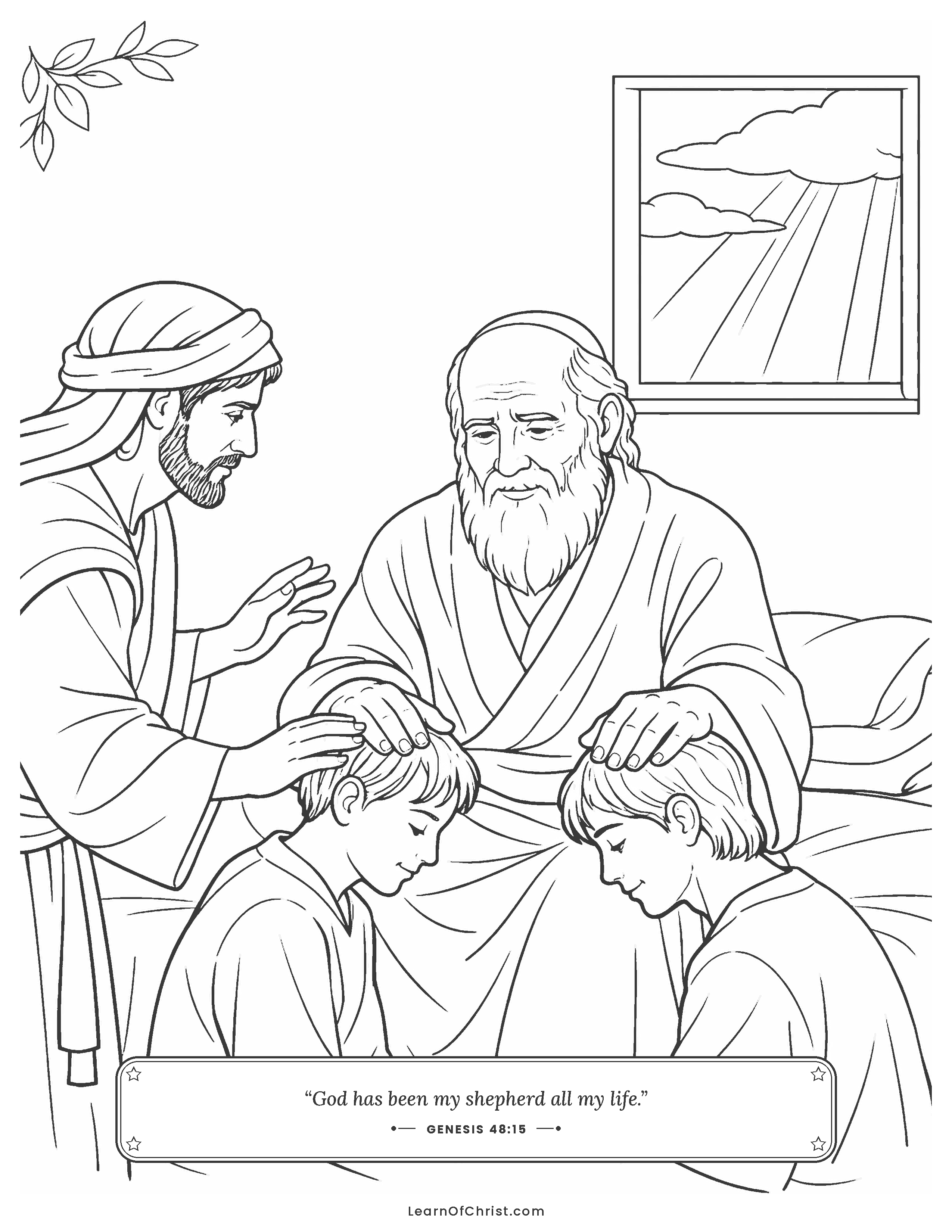 Genesis 48 coloring page - Jacob crosses his hands to bless