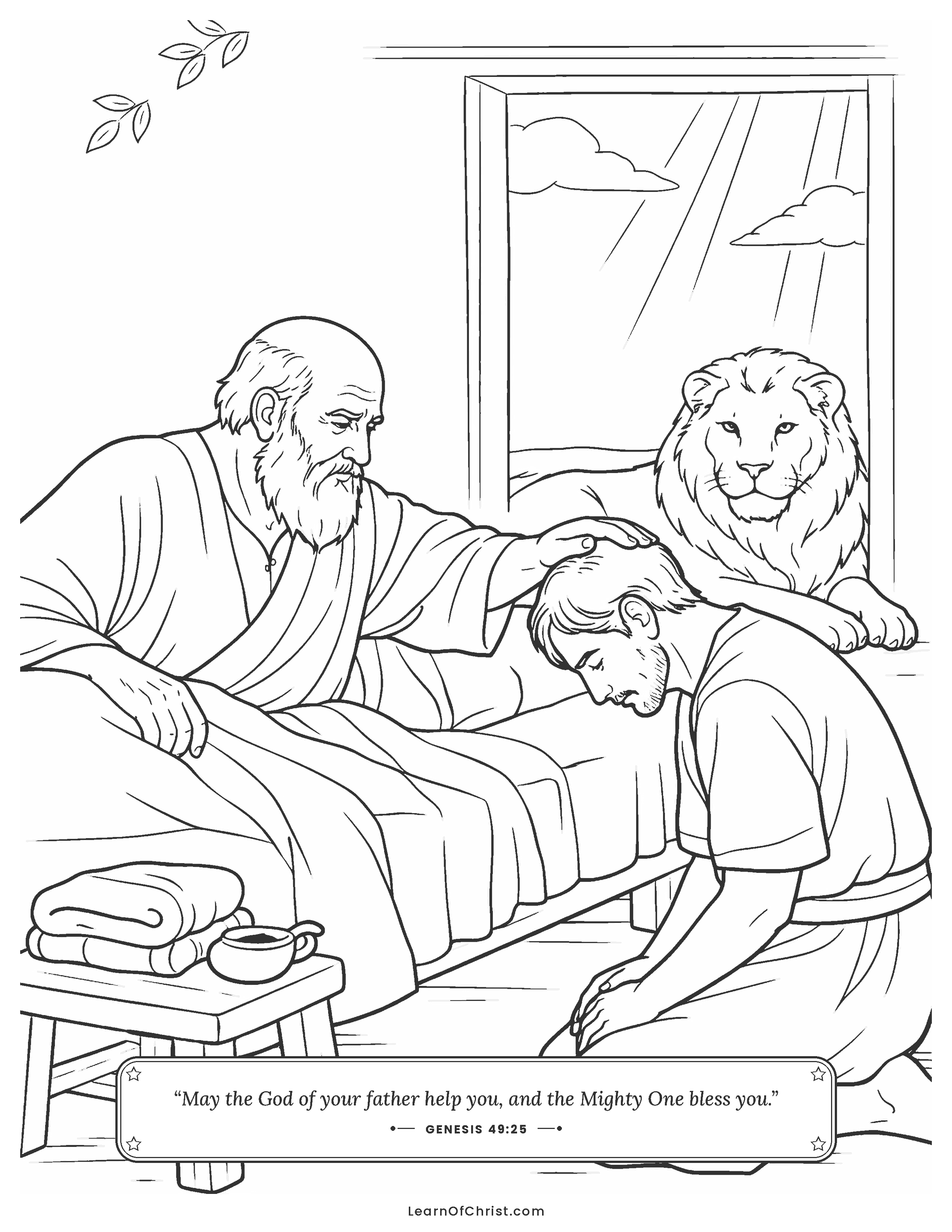 Genesis 49 coloring page - Jacob blesses Judah the lion