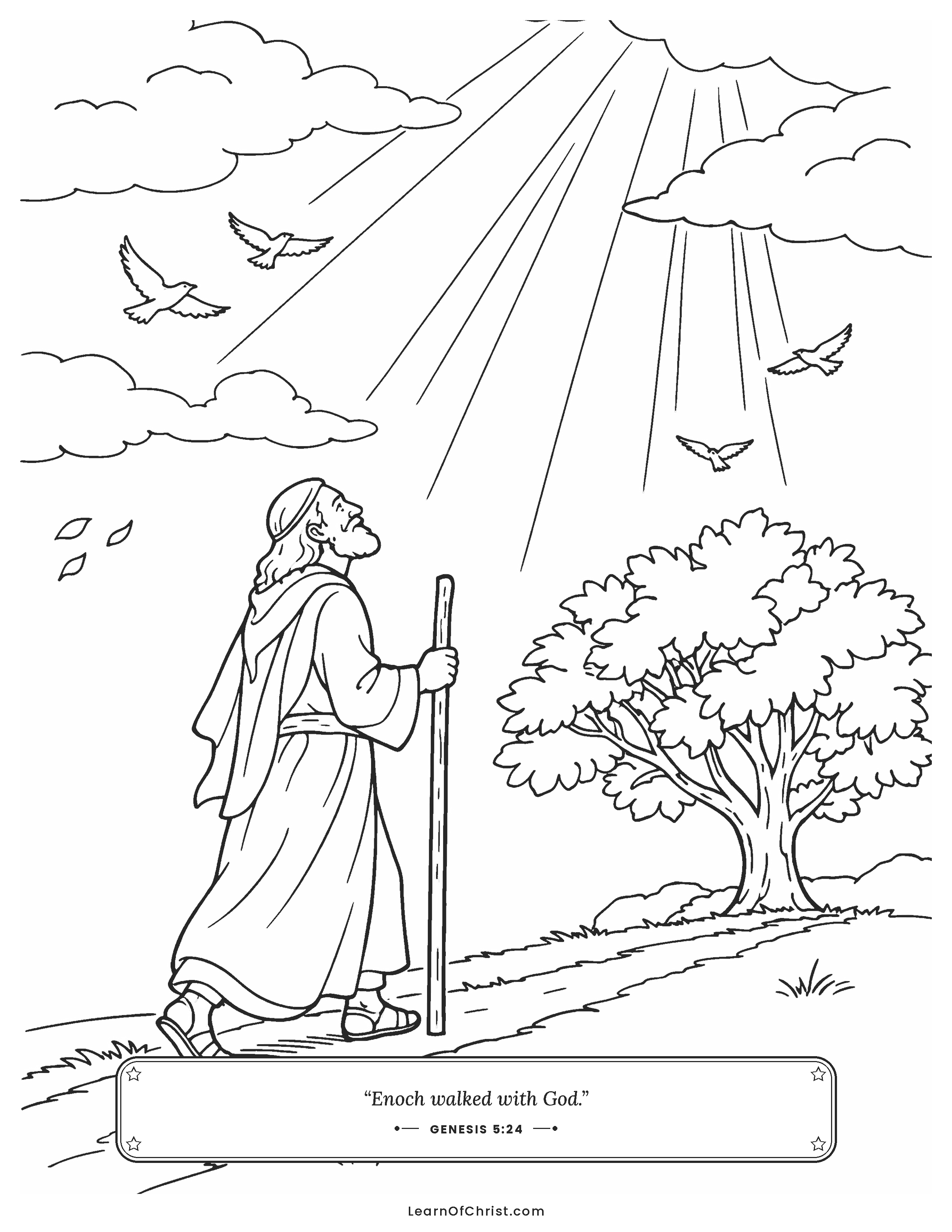 Genesis 5 coloring page - Enoch walks with God every day