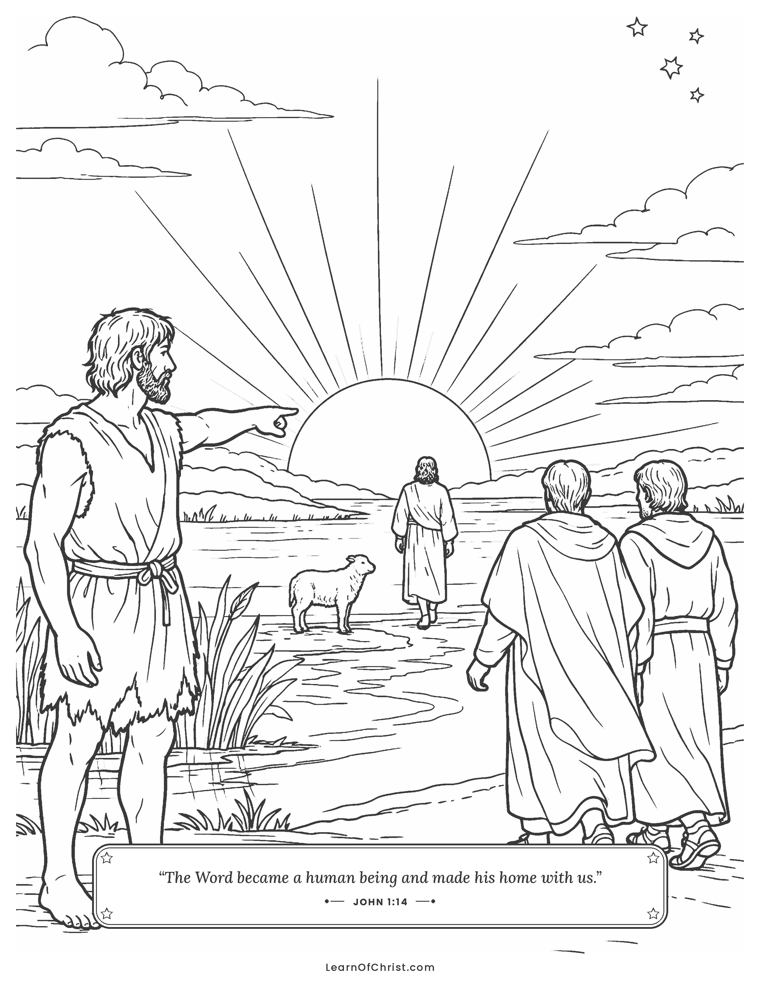 John 1 coloring page - John points his friends toward Jesus