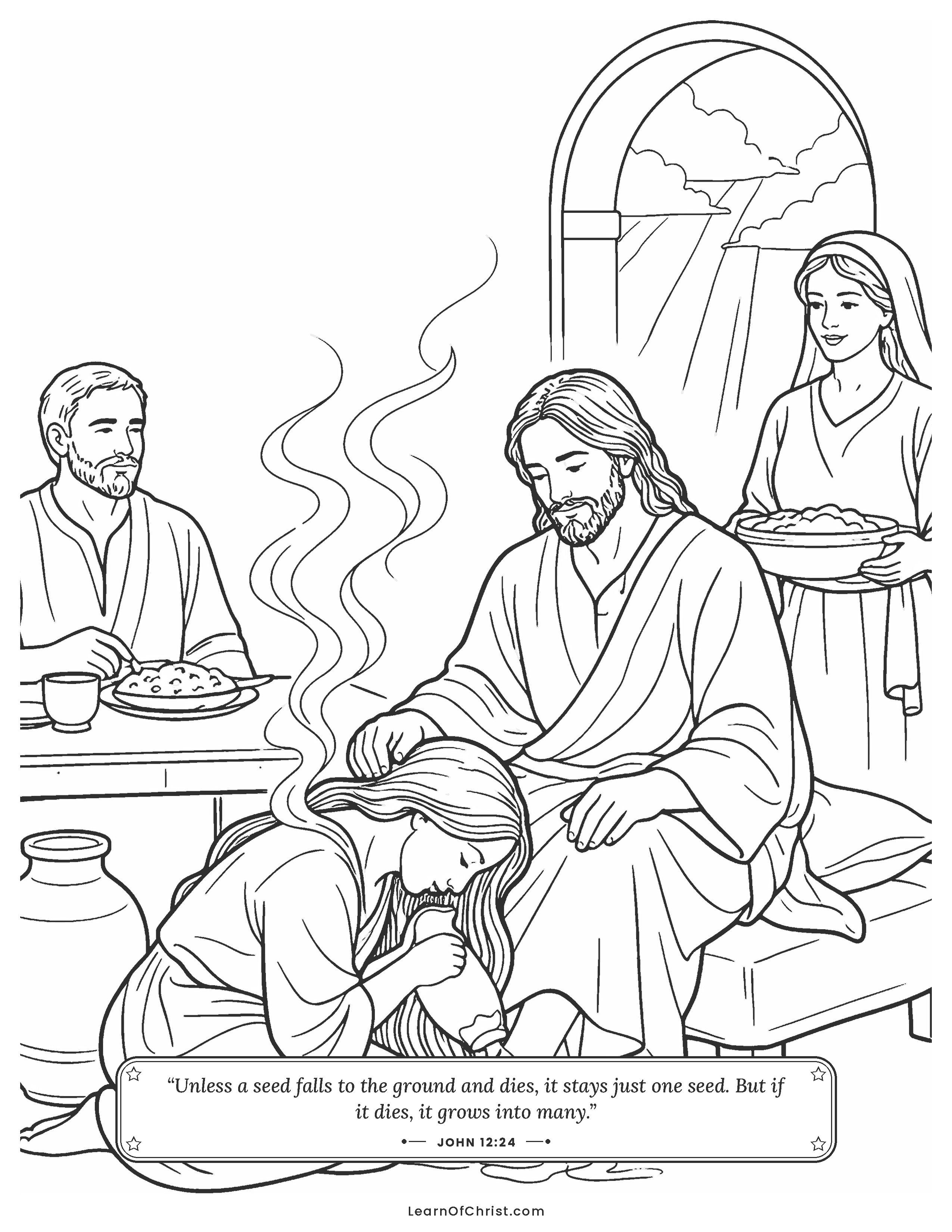 John 12 coloring page - Mary pours out her costly perfume