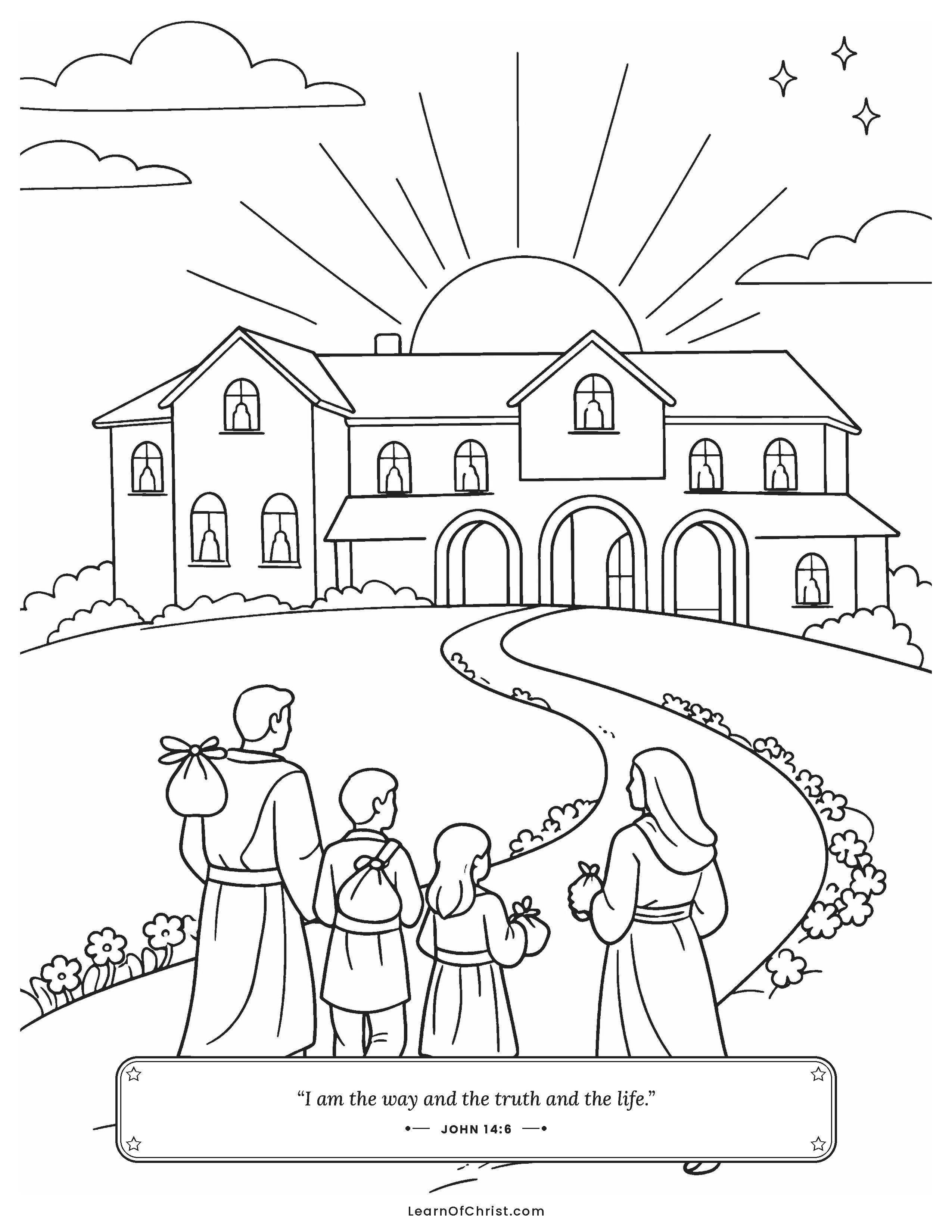 John 14 coloring page - A house with many rooms prepared