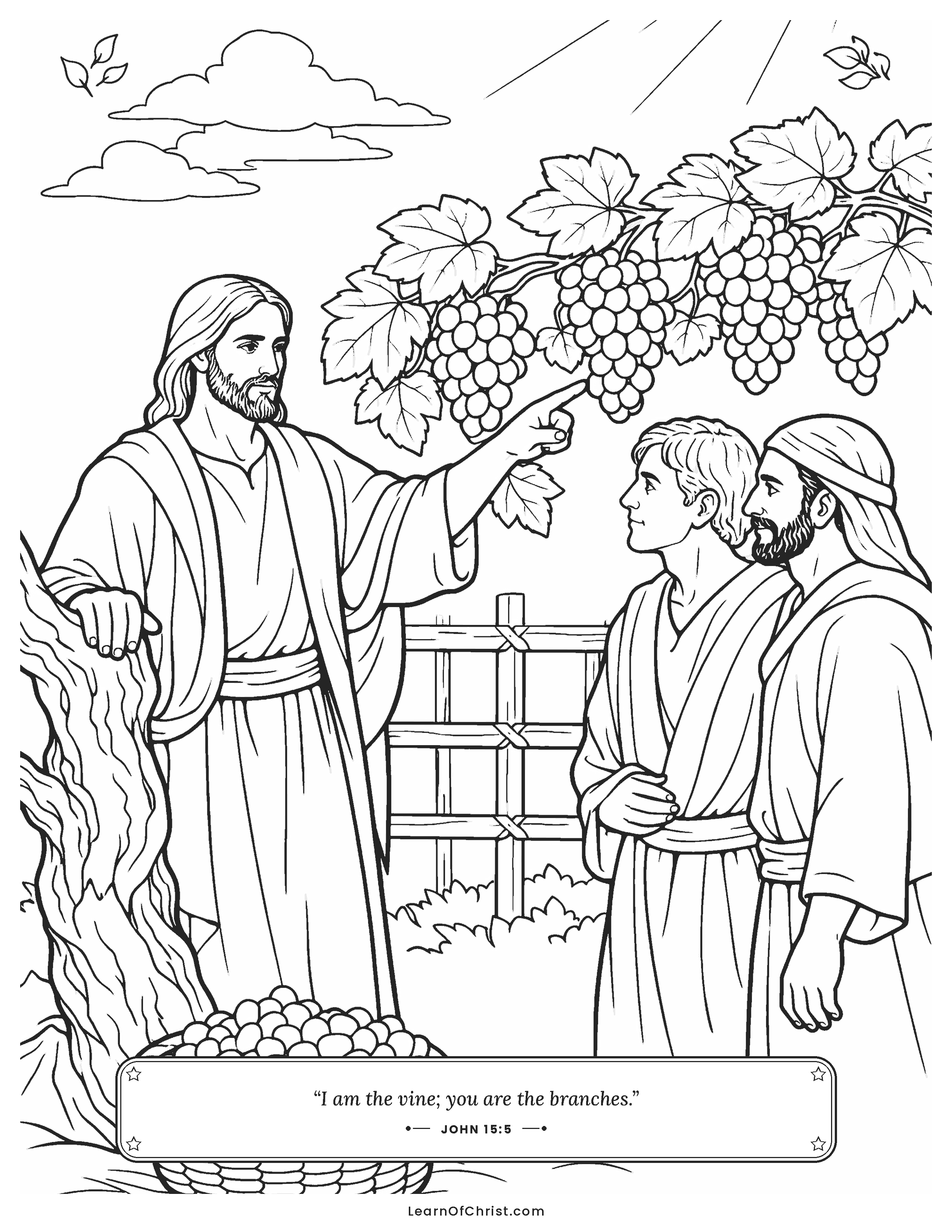 John 15 coloring page - Branches growing on the true vine