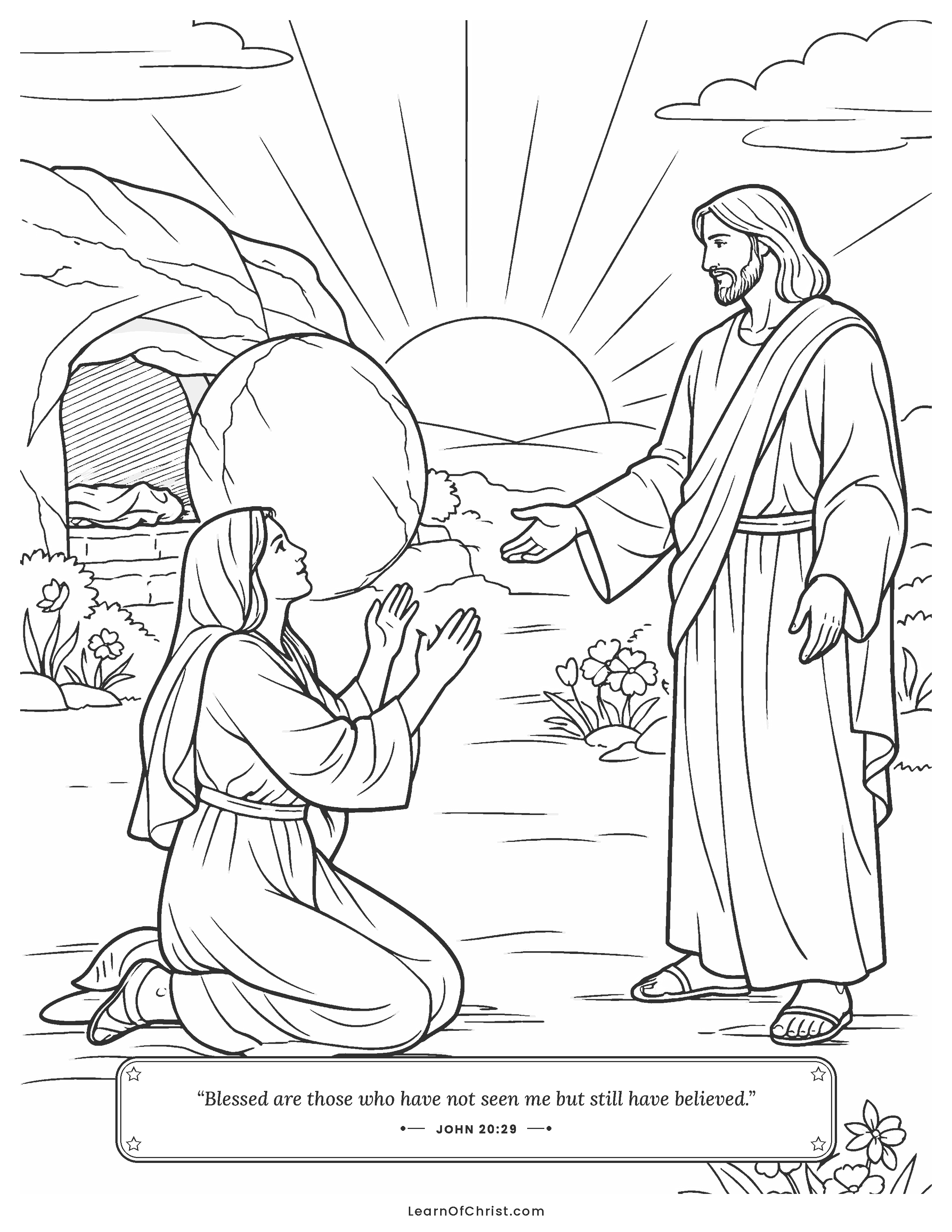 John 20 coloring page - Mary hears Jesus say her name