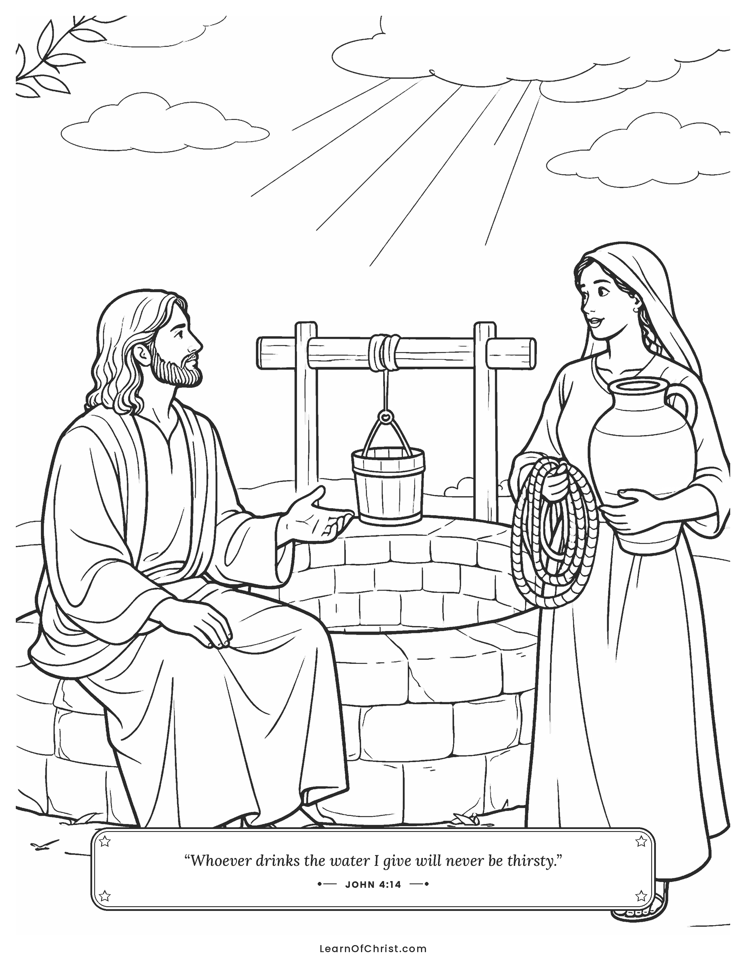 John 4 coloring page - Jesus talks with a woman at the well