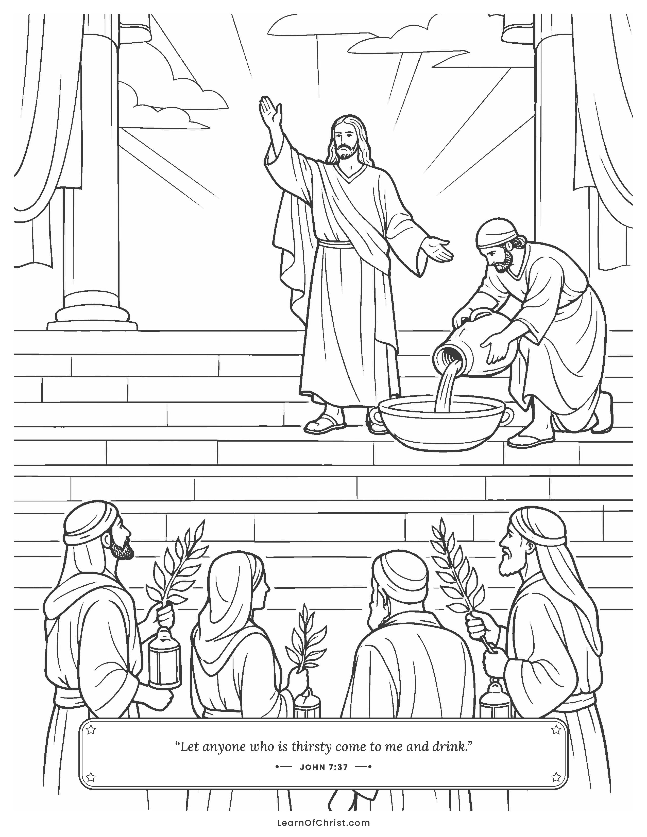 John 7 coloring page - Jesus calls out come and drink