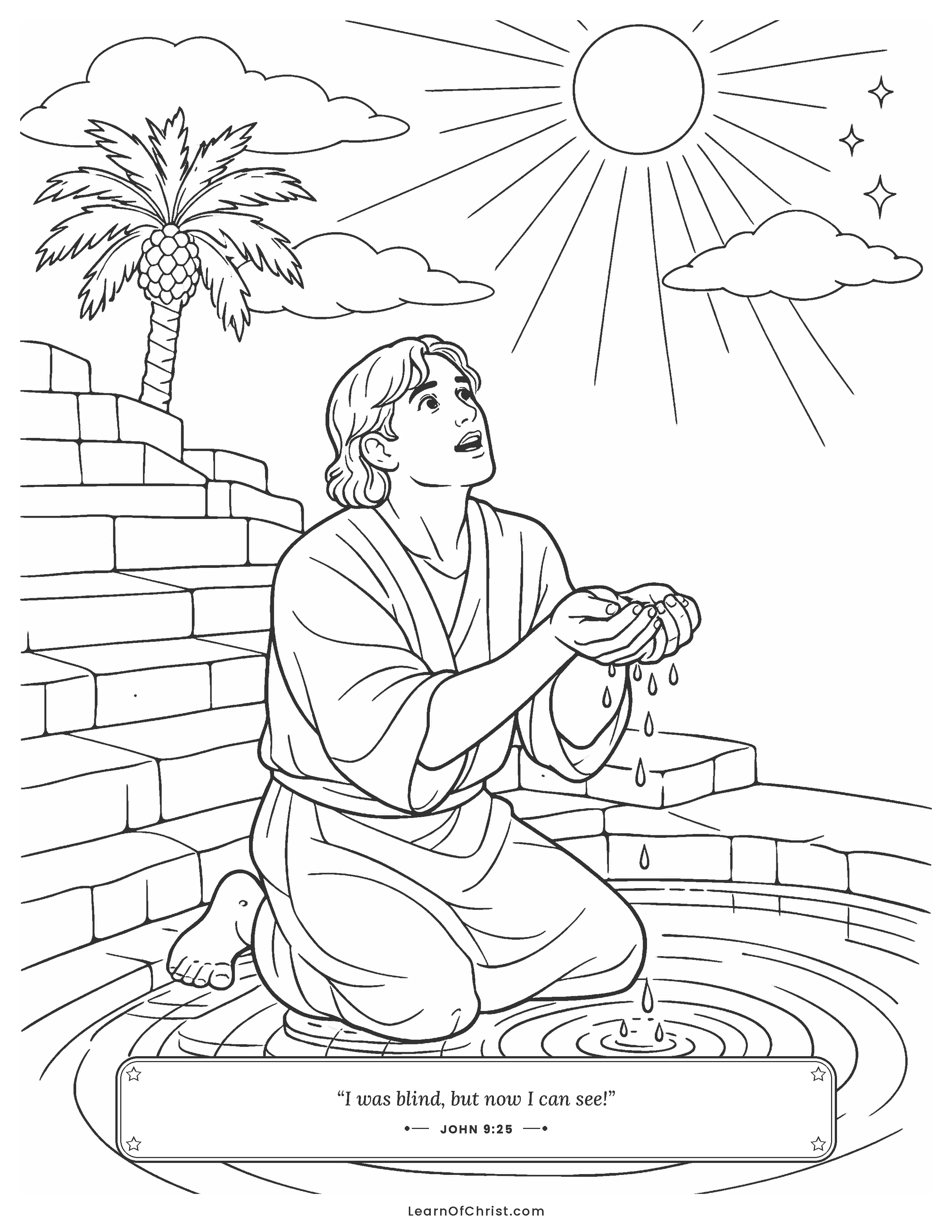 John 9 coloring page - A blind man washes and can see