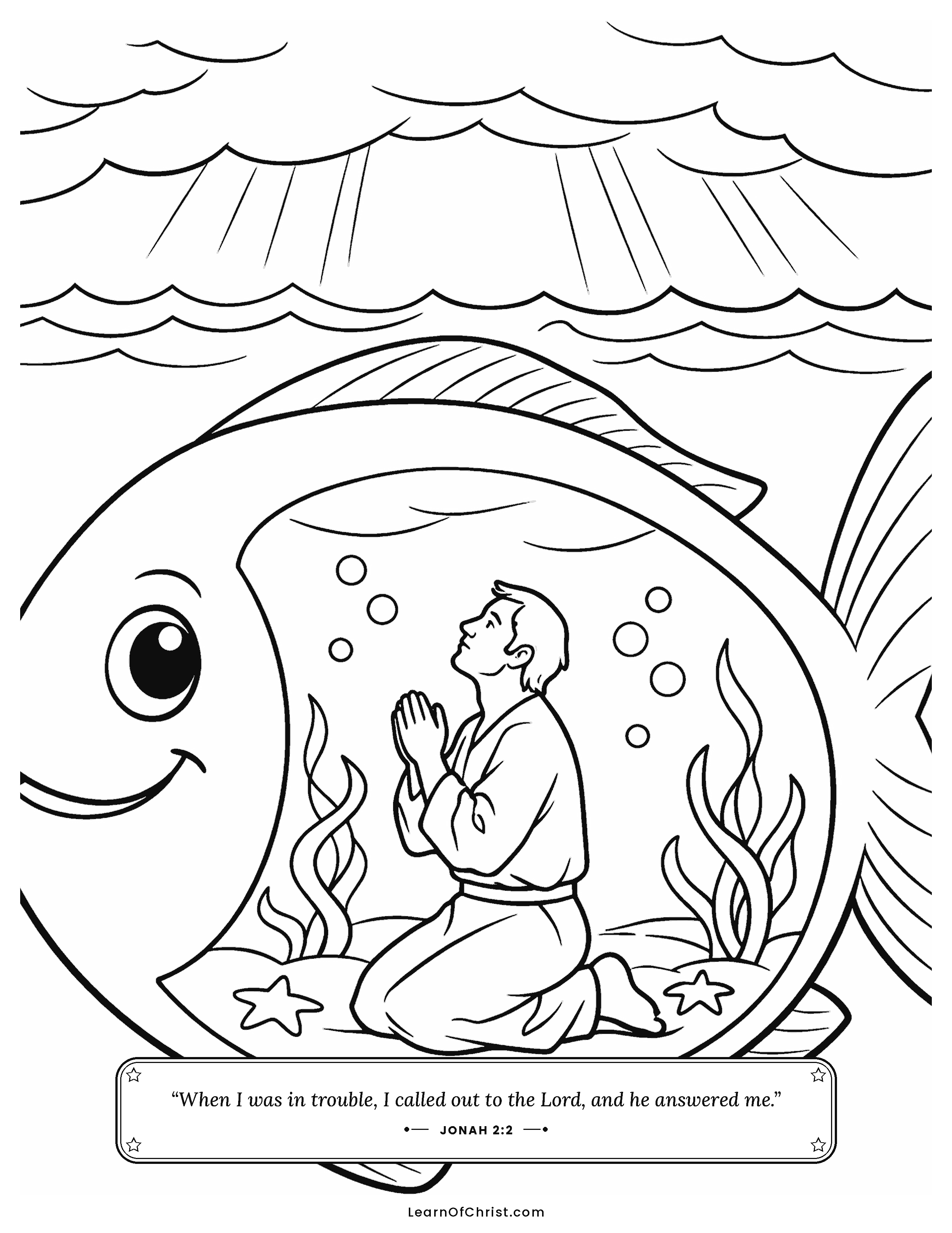 Jonah 2 coloring page - Jonah prays inside the great fish