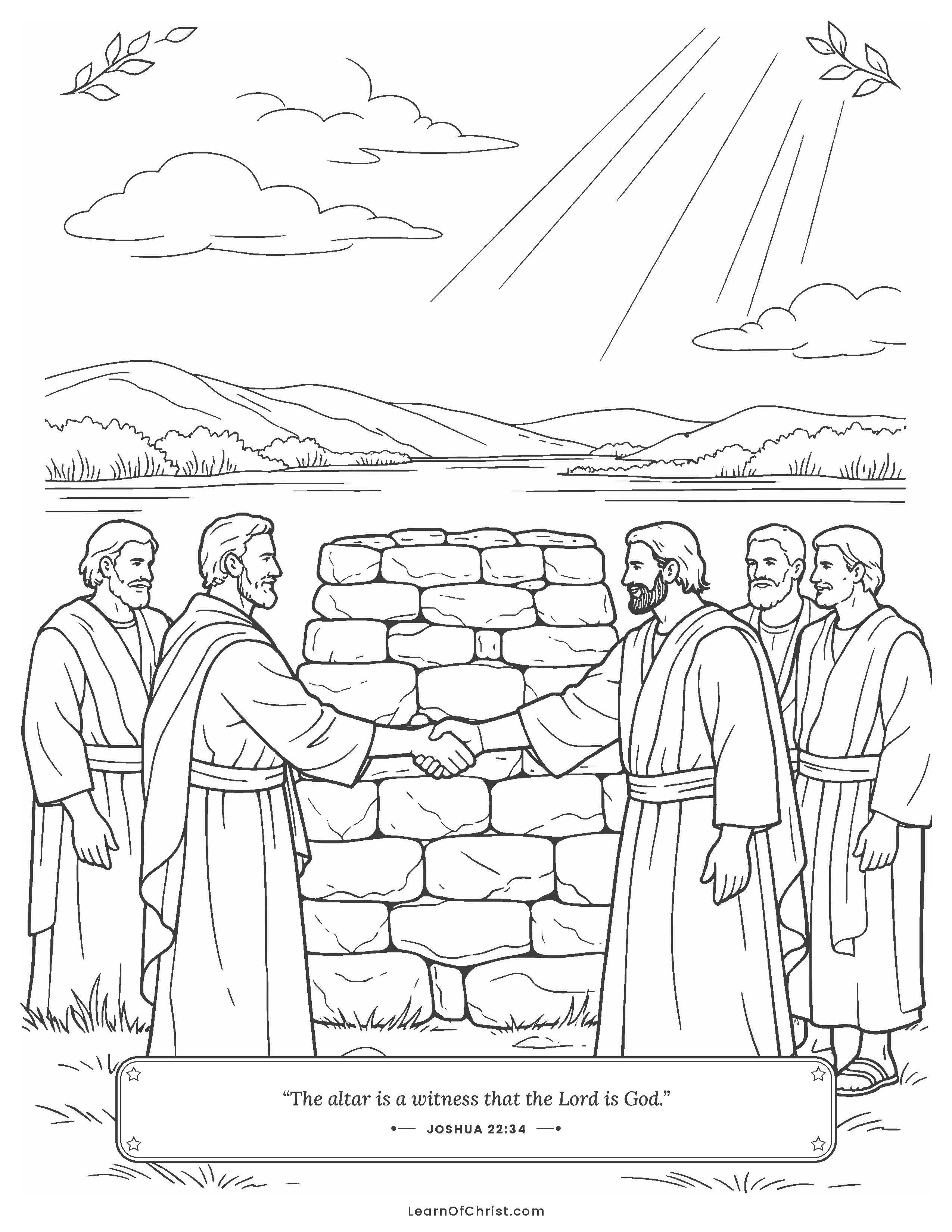 Joshua 22 coloring page - A stone altar of witness by the river
