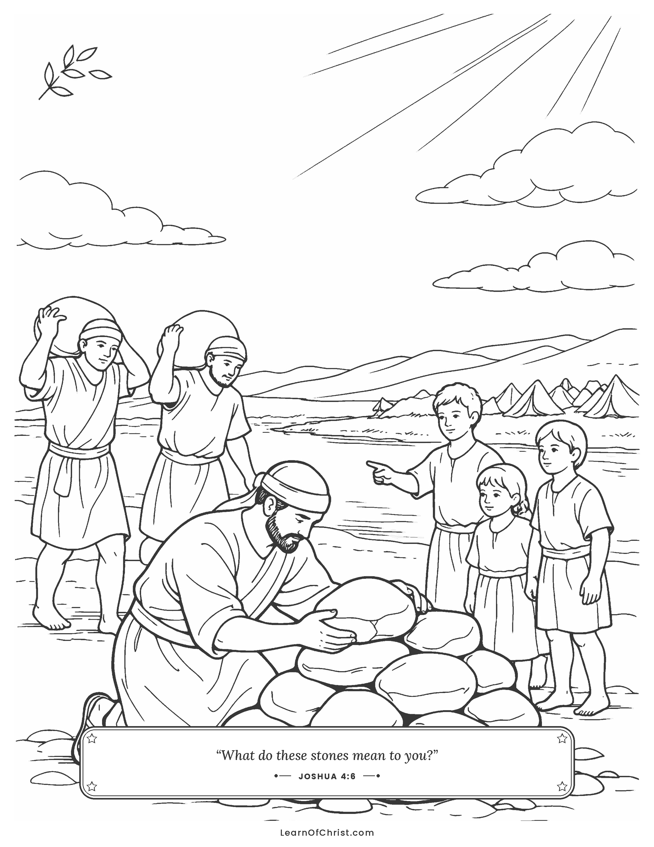 Joshua 4 coloring page - Twelve stones to help us remember
