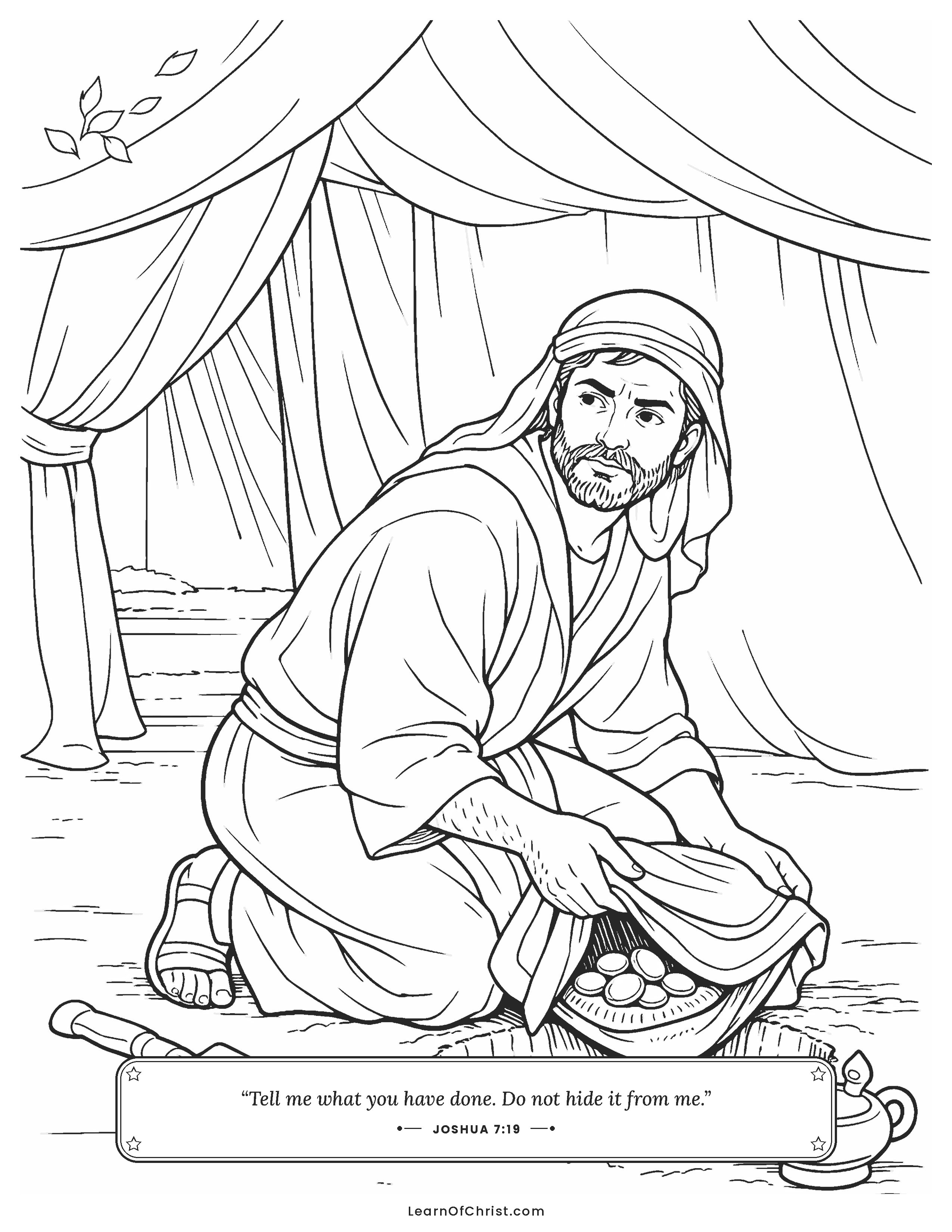 Joshua 7 coloring page - Something hidden under the tent floor