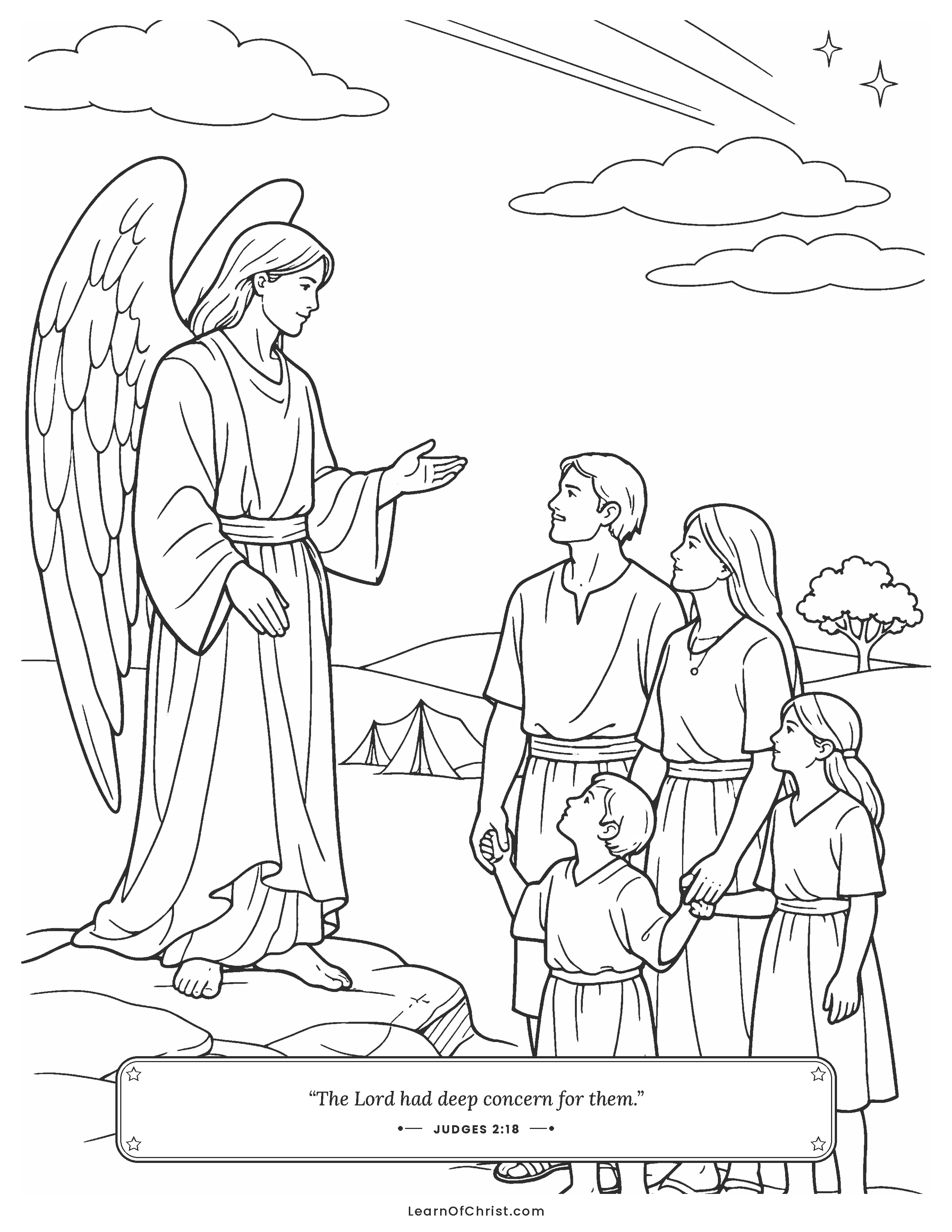 Judges 2 coloring page - God's messenger speaks to the people
