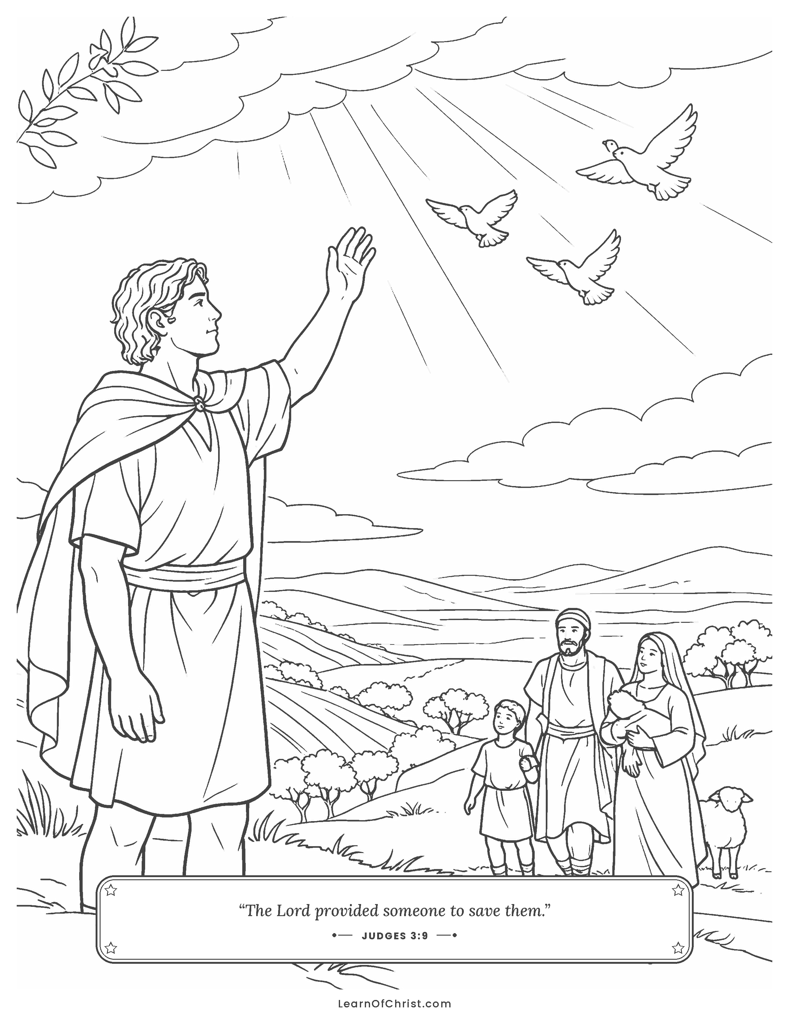 Judges 3 coloring page - Othniel the first rescuer leads the people