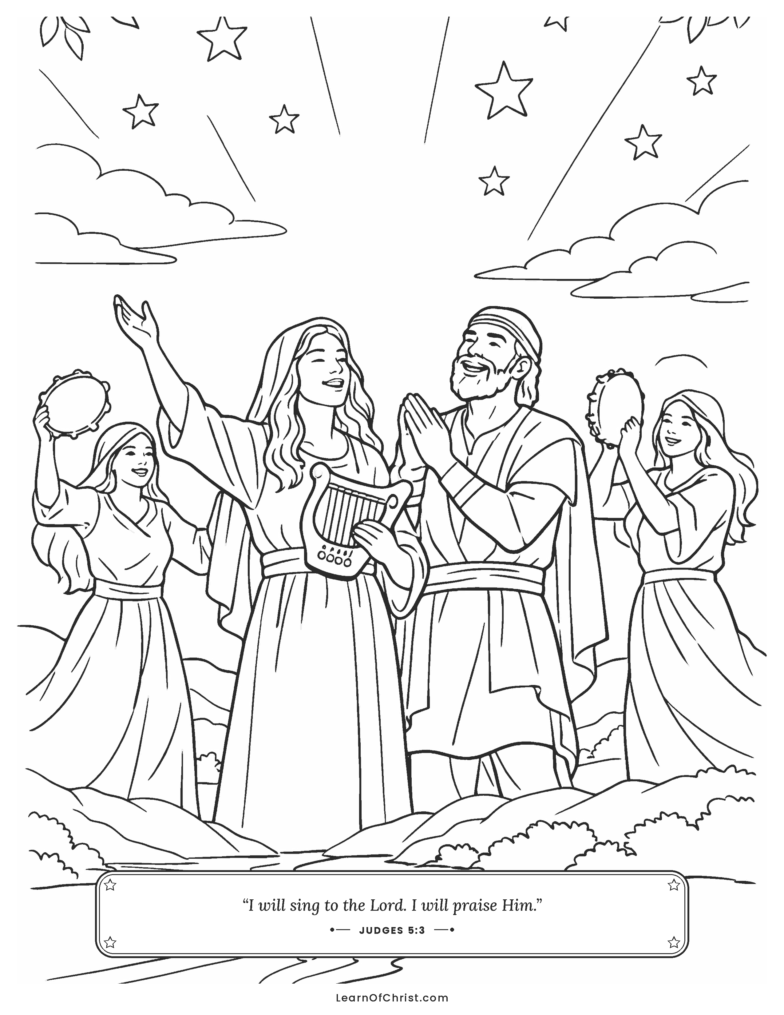Judges 5 coloring page - Deborah and Barak sing a victory song