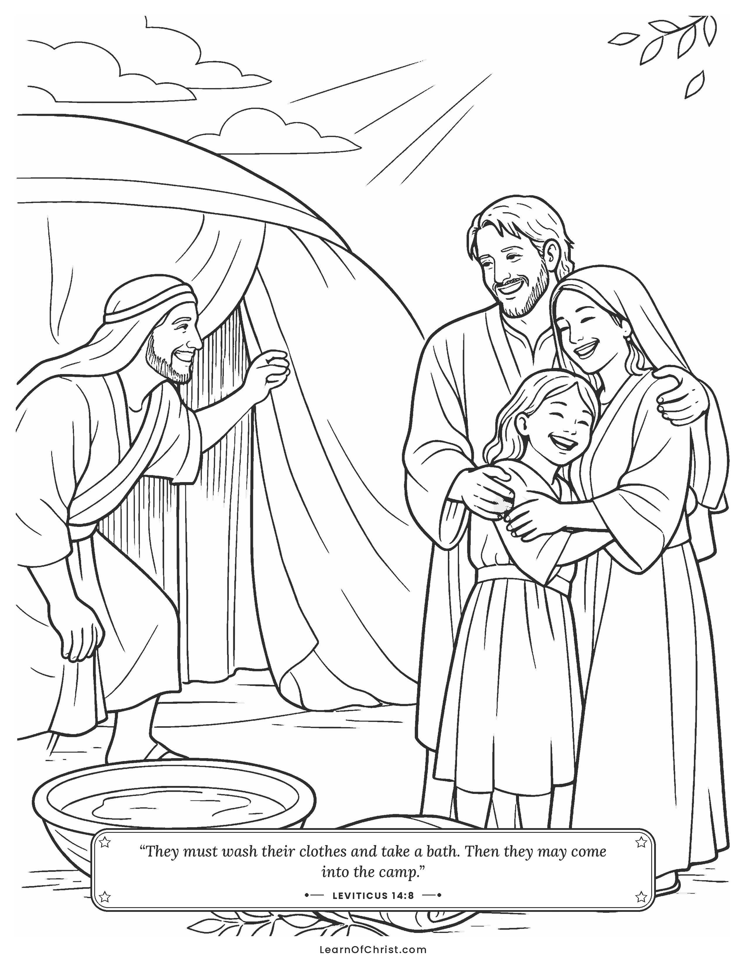 Leviticus 14 coloring page - Welcomed back into the camp again
