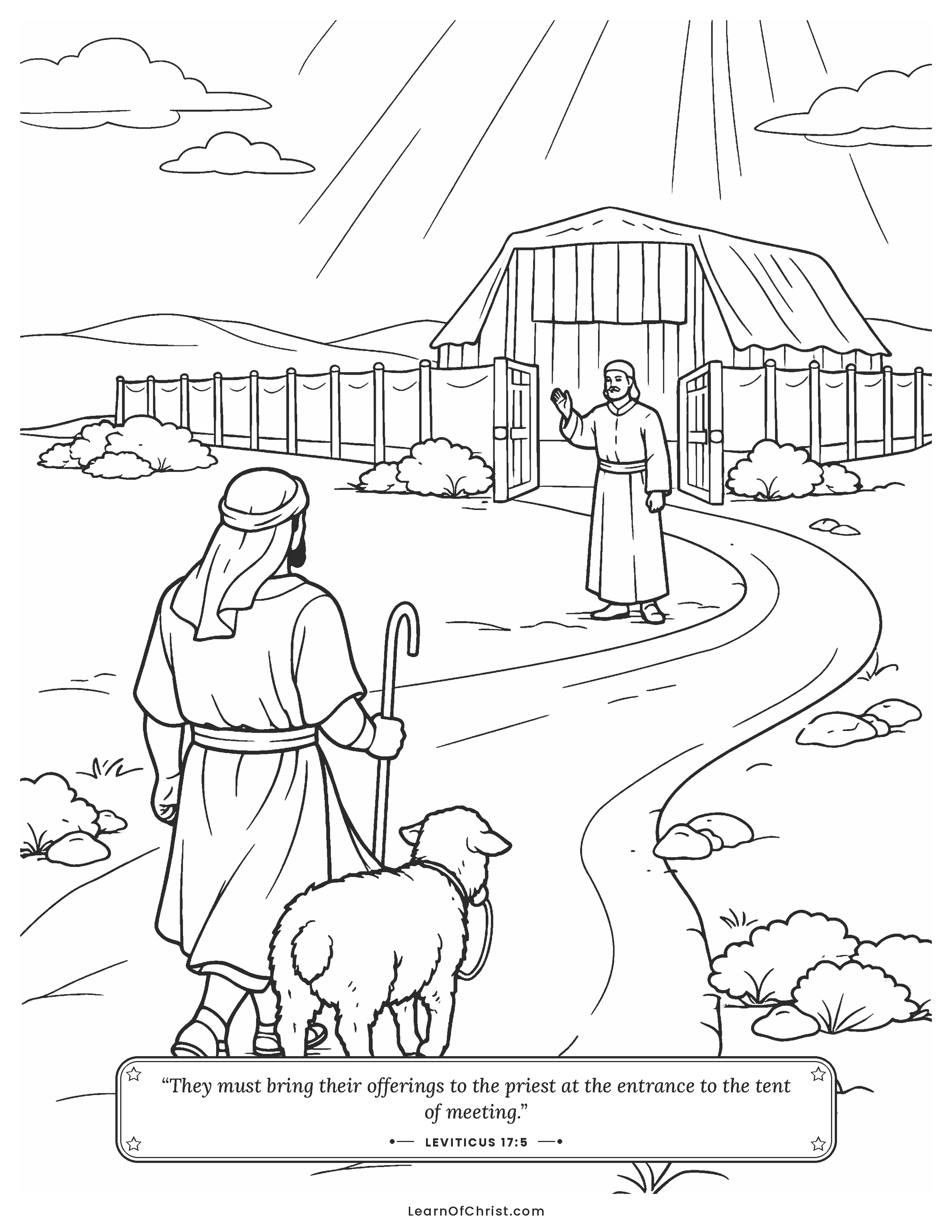 Leviticus 17 coloring page - The lamb goes to the tent, not the hillside