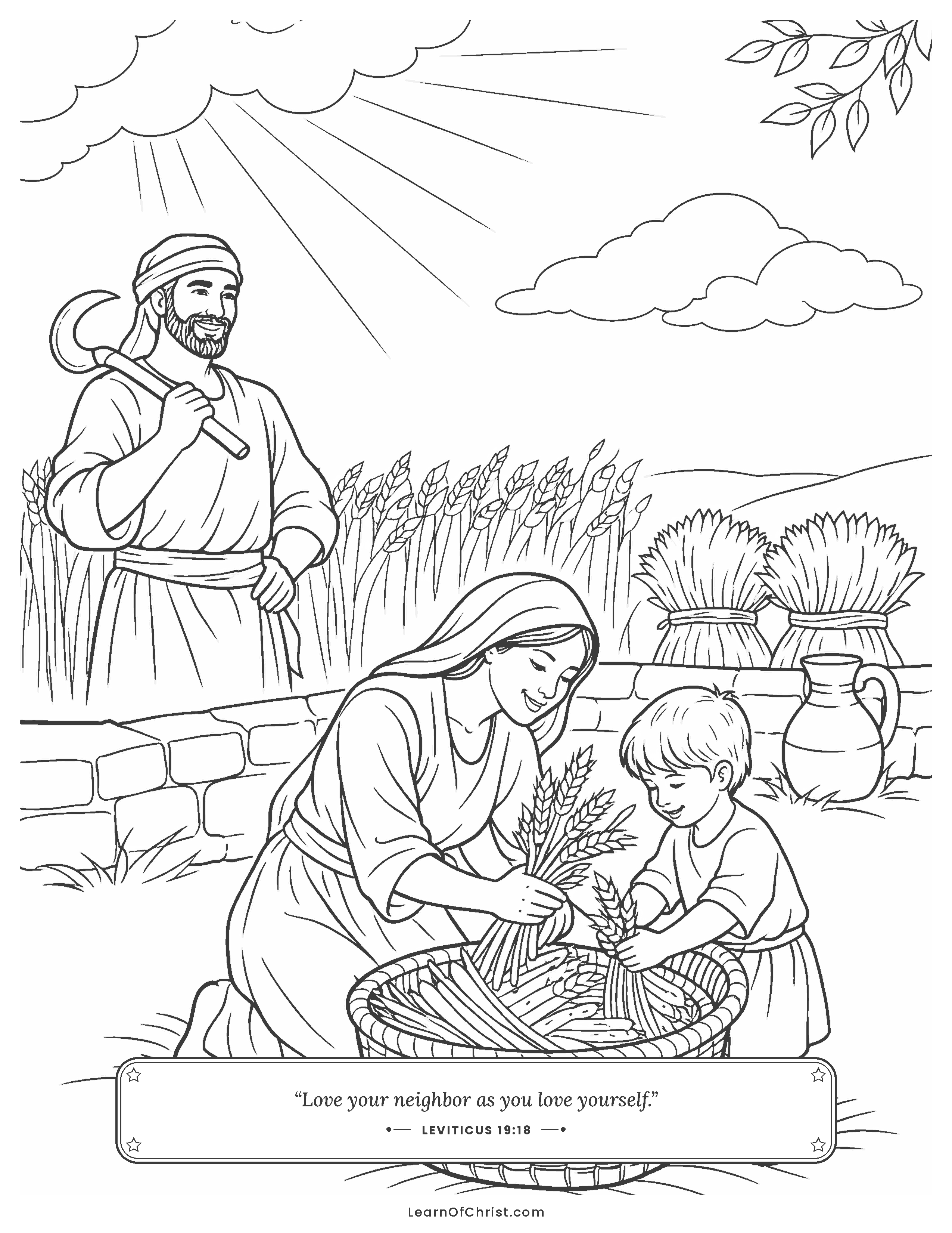 Leviticus 19 coloring page - Leaving grain at the edge for others