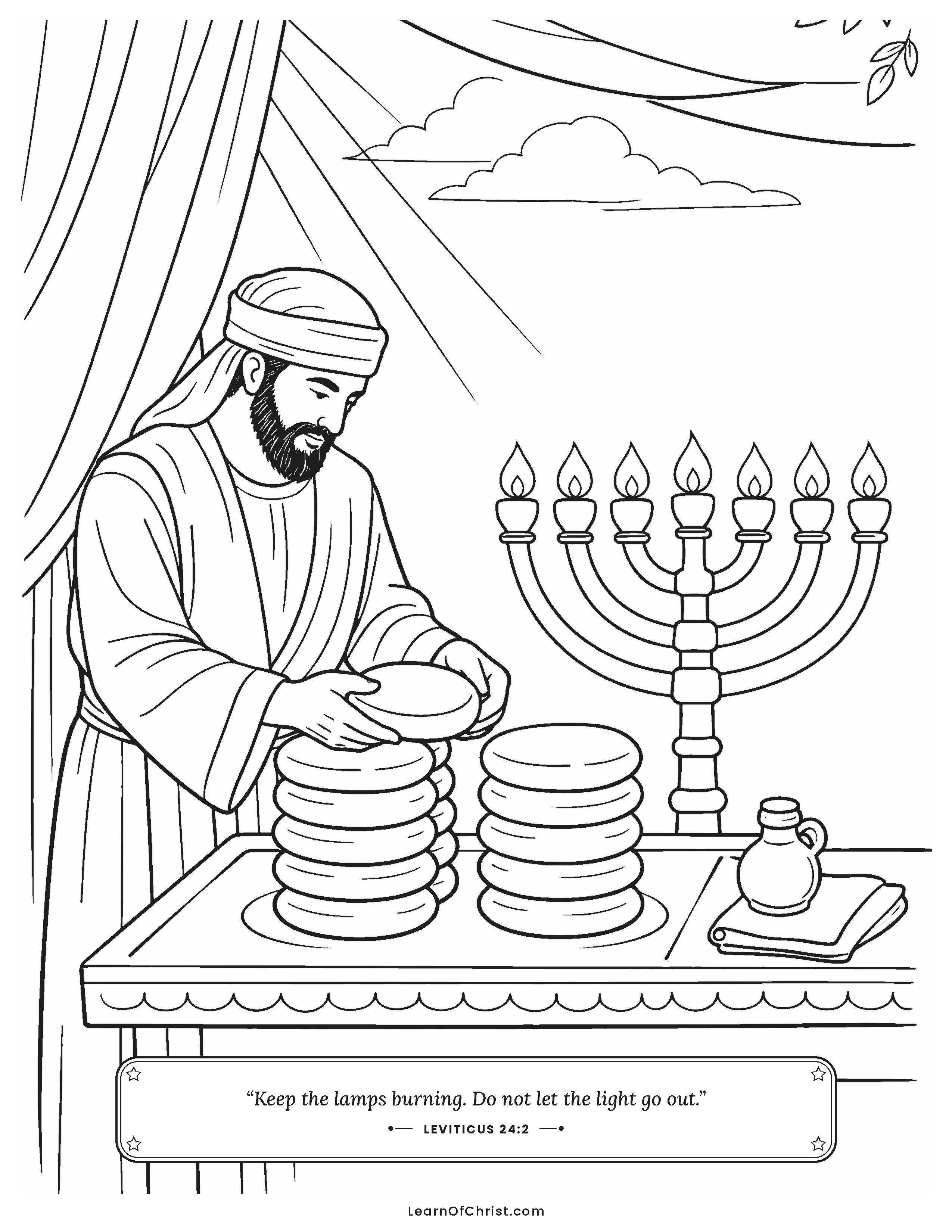 Leviticus 24 coloring page - Fresh bread and a lamp that never goes out