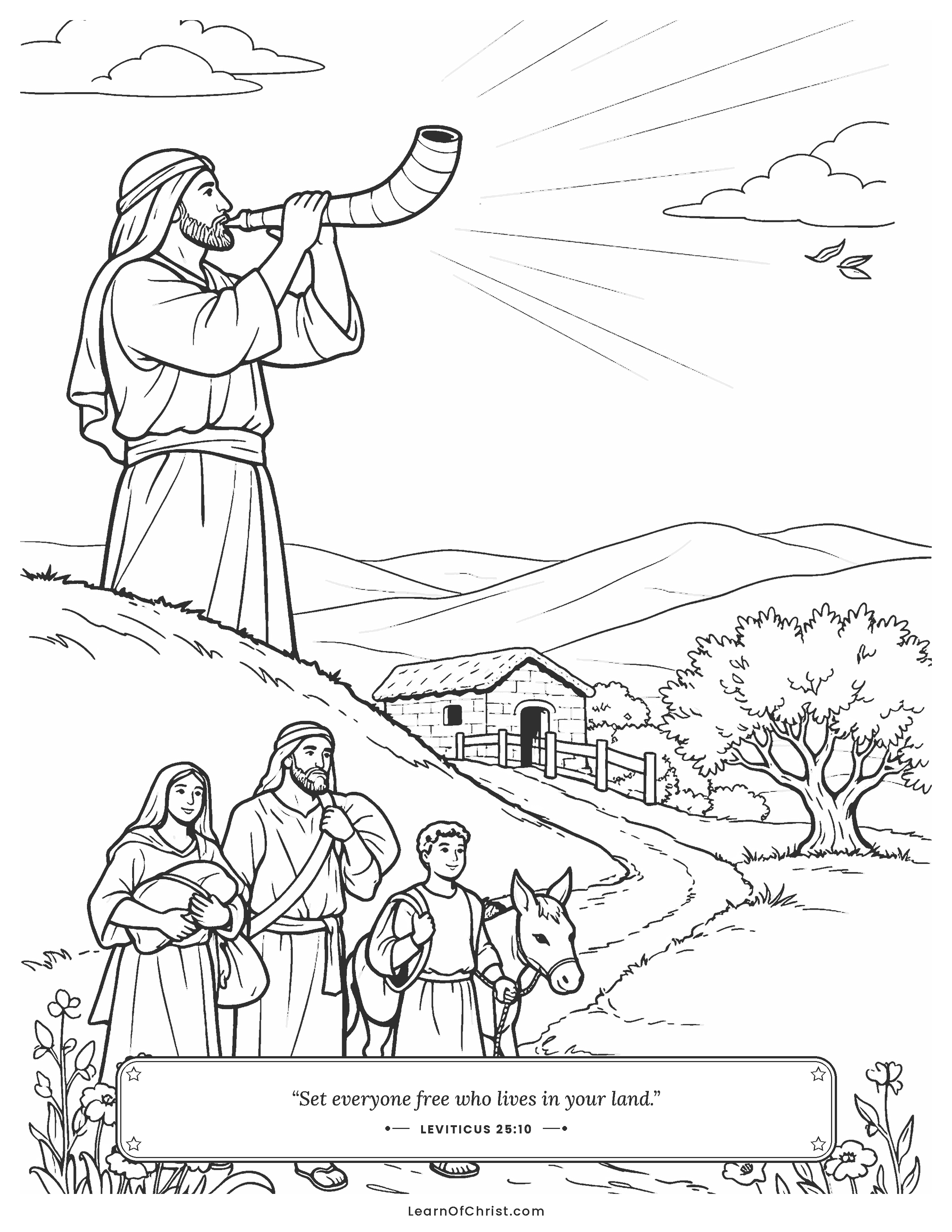Leviticus 25 coloring page - The trumpet of the year of fresh starts