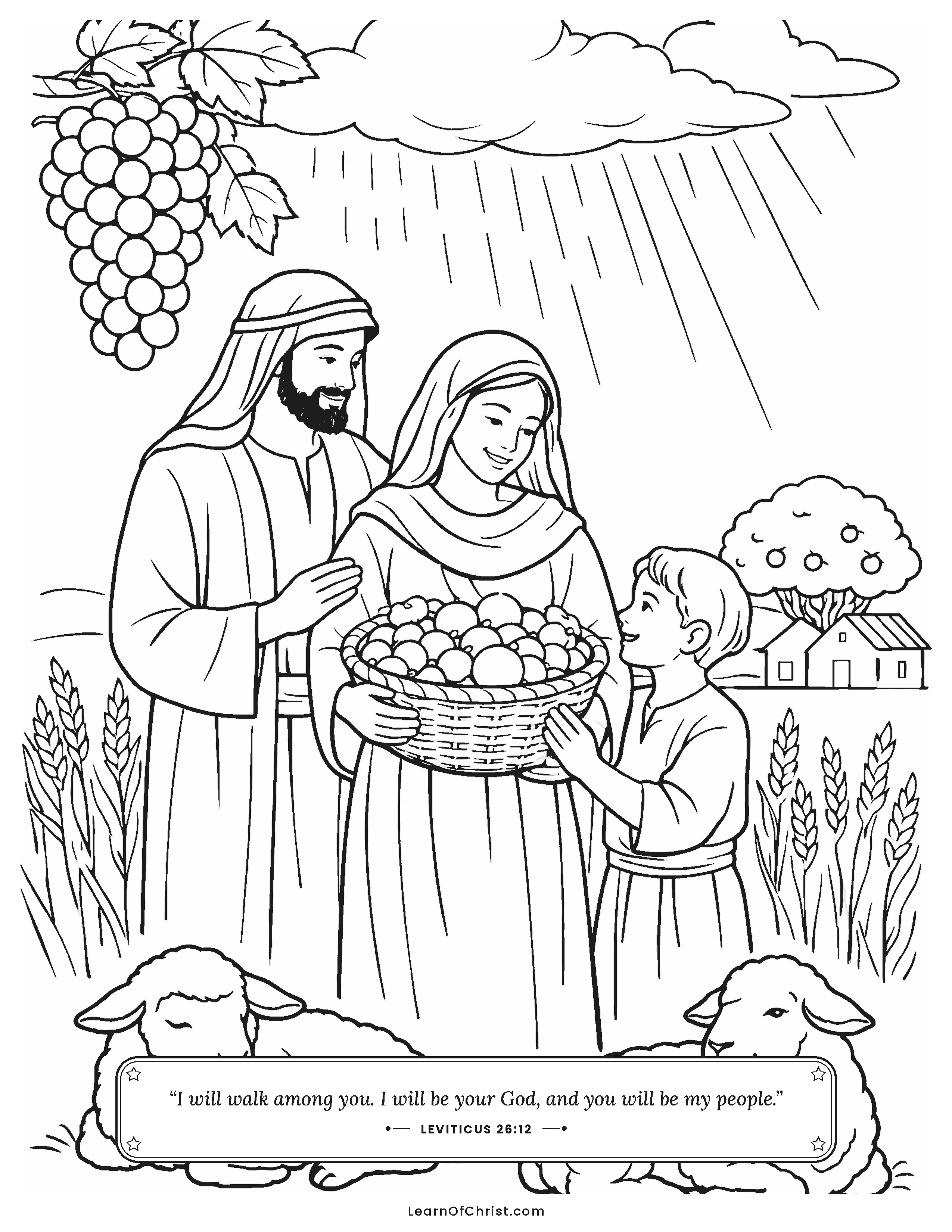Leviticus 26 coloring page - God walks among his happy people