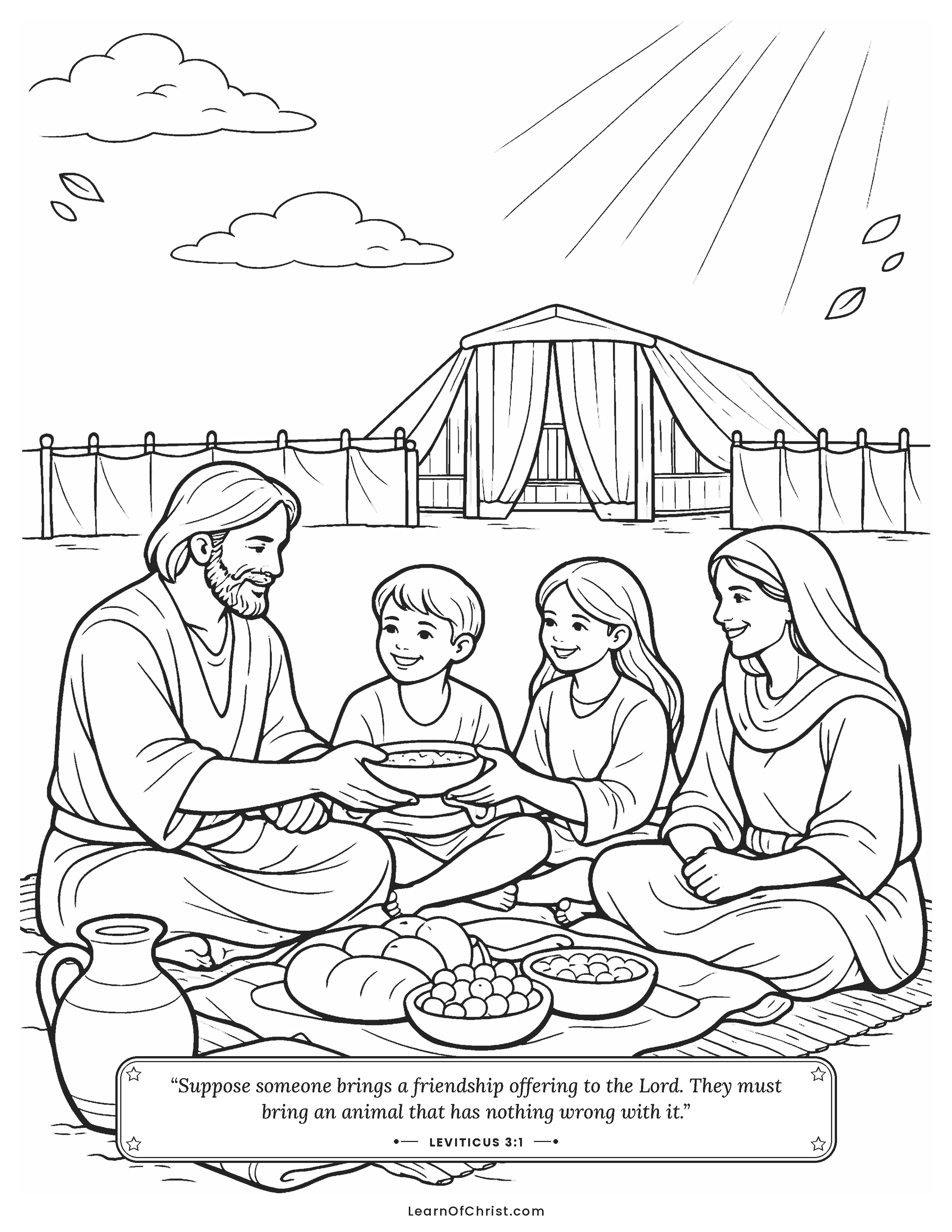 Leviticus 3 coloring page - A happy family meal with God