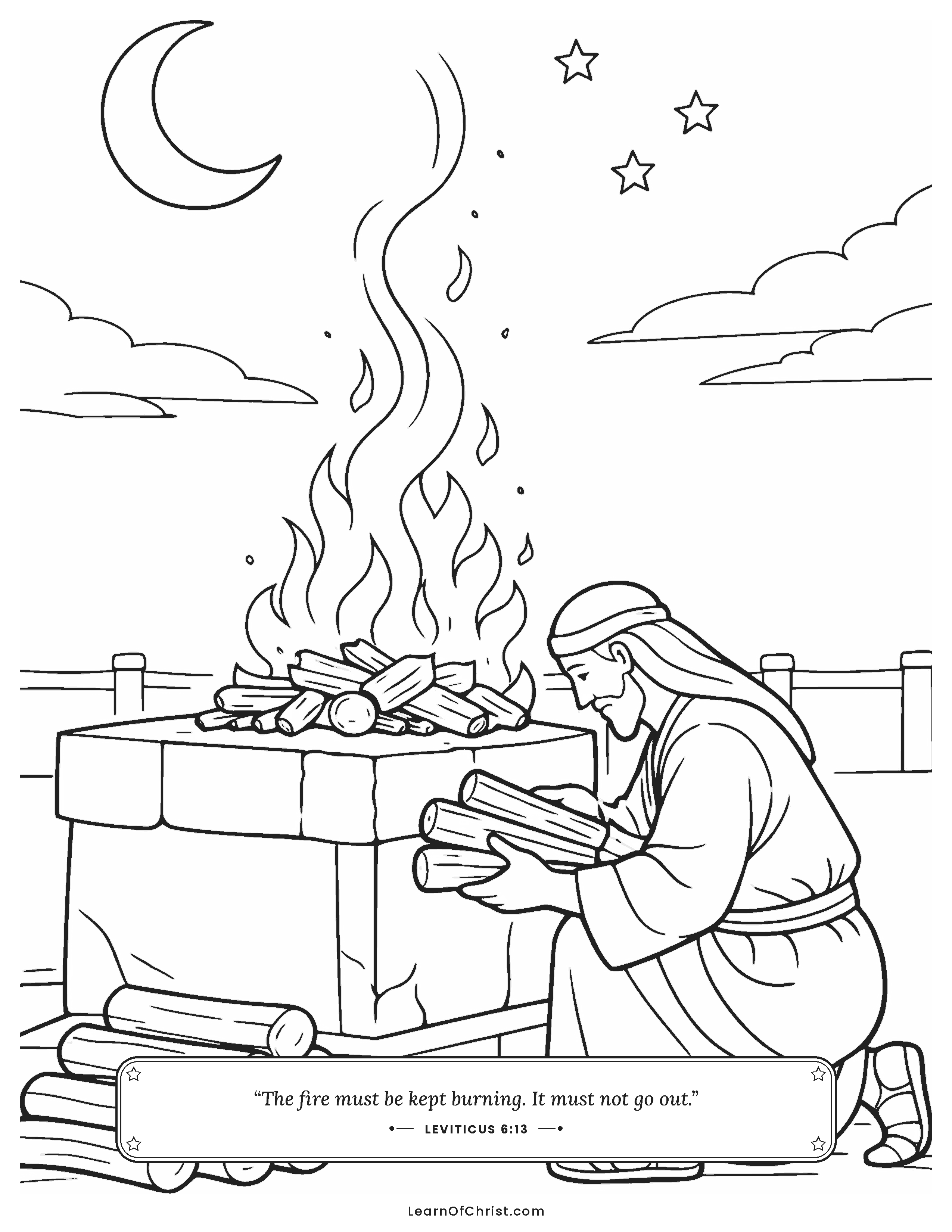 Leviticus 6 coloring page - The altar fire that never goes out