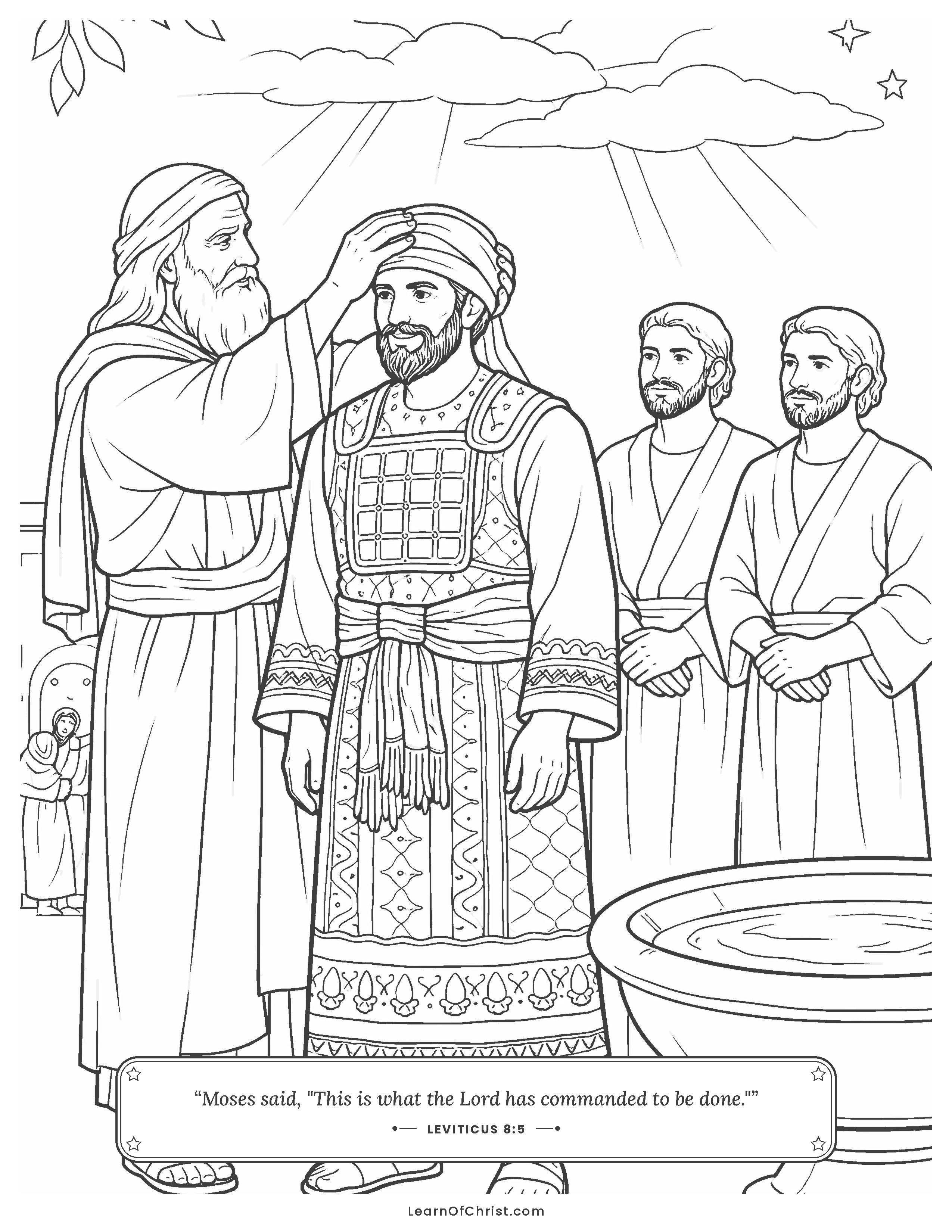Leviticus 8 coloring page - Aaron is dressed as God's priest