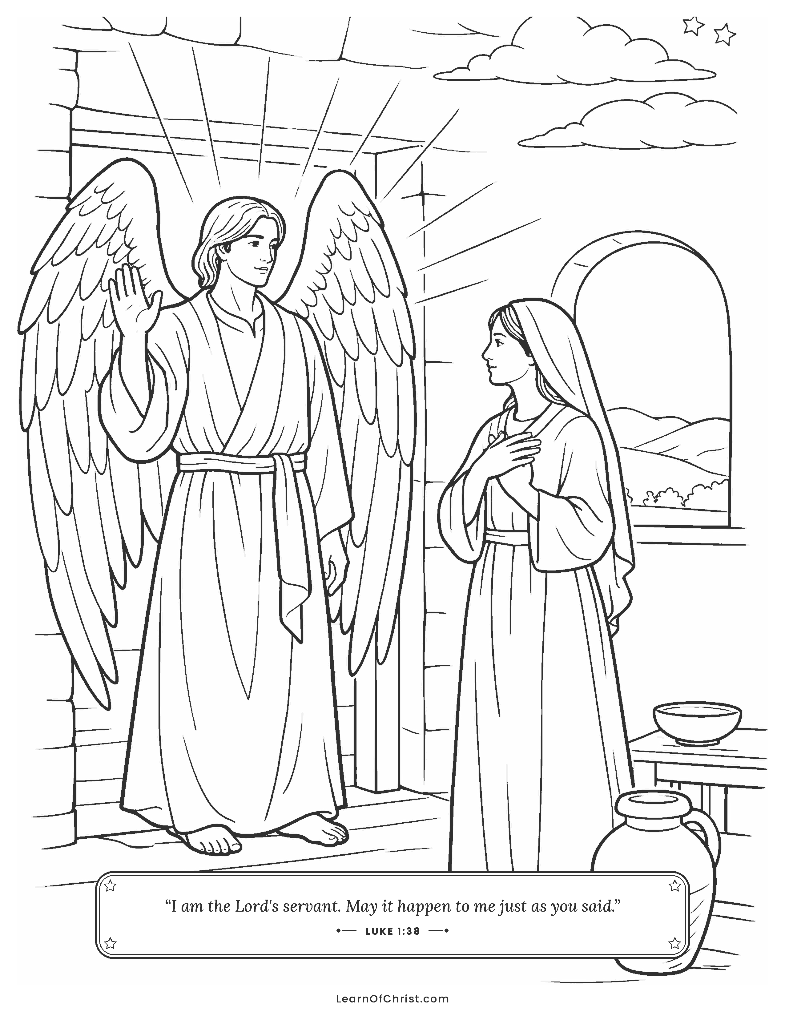 Luke 1 coloring page - The angel Gabriel brings Mary good news