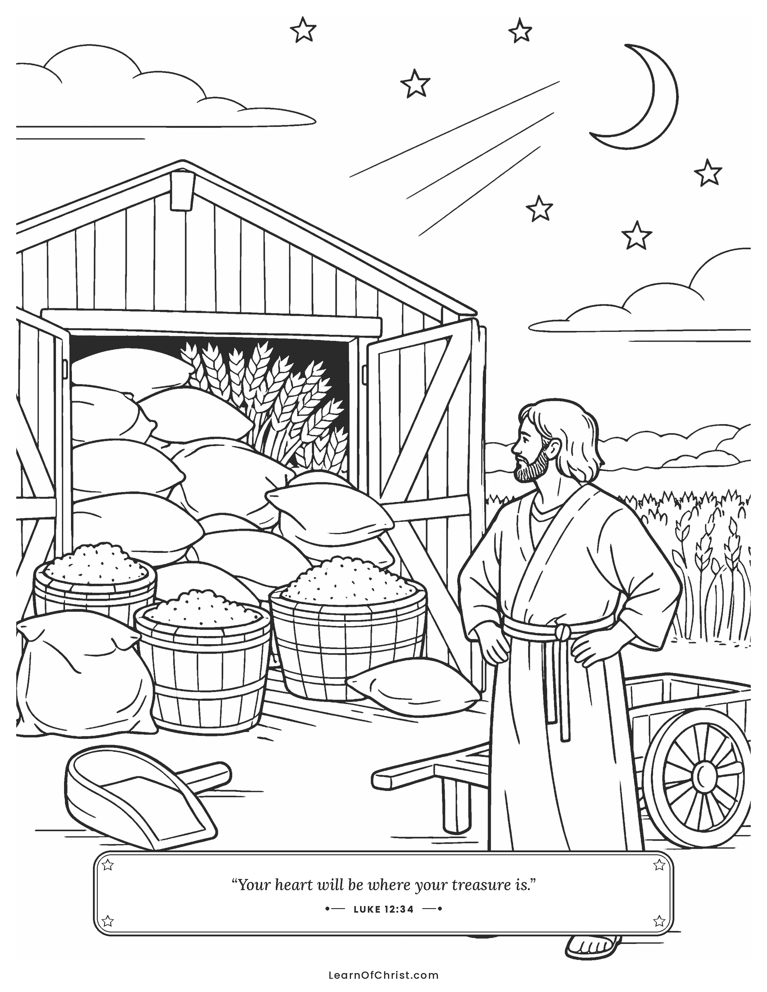 Luke 12 coloring page - The farmer with barns too full