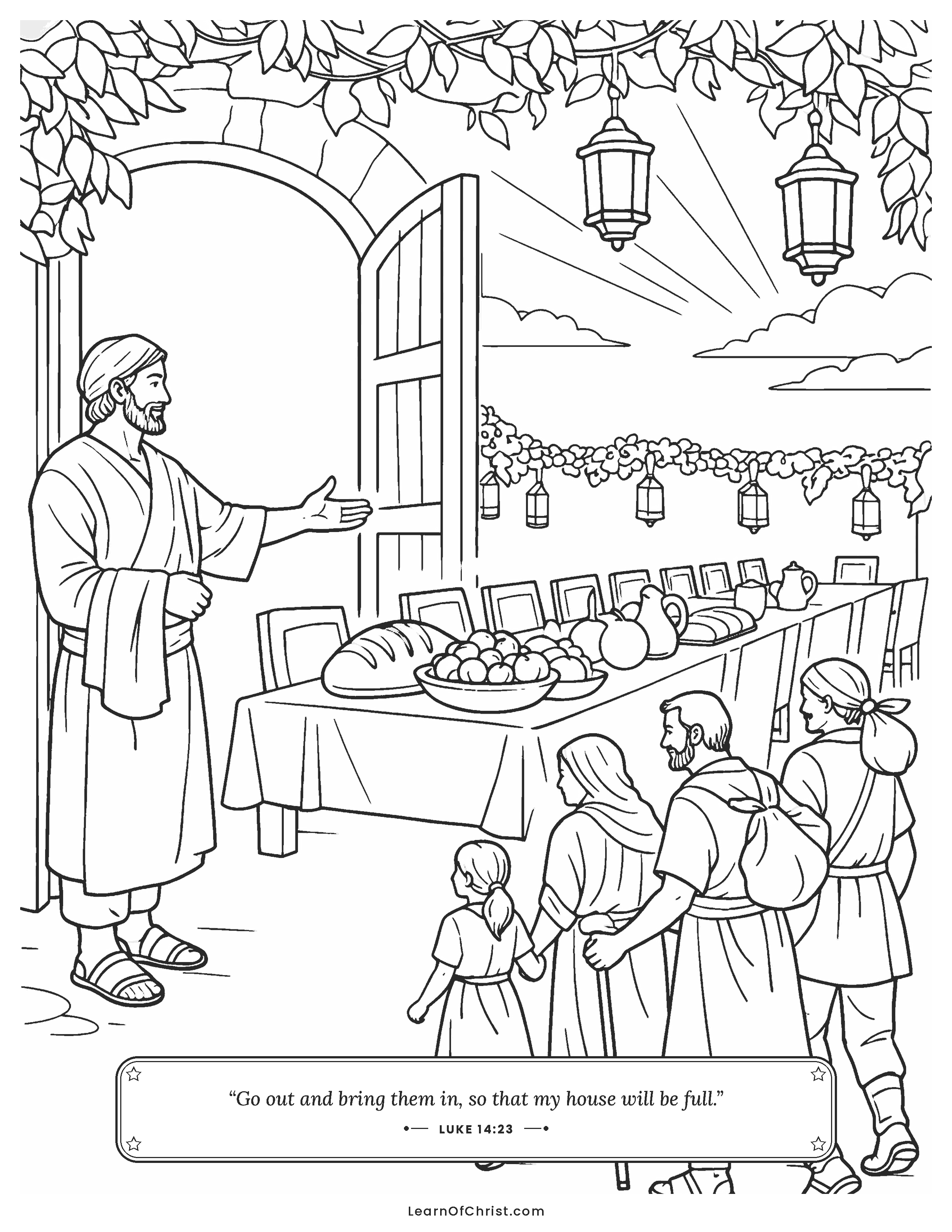 Luke 14 coloring page - Everyone is welcomed to the great feast