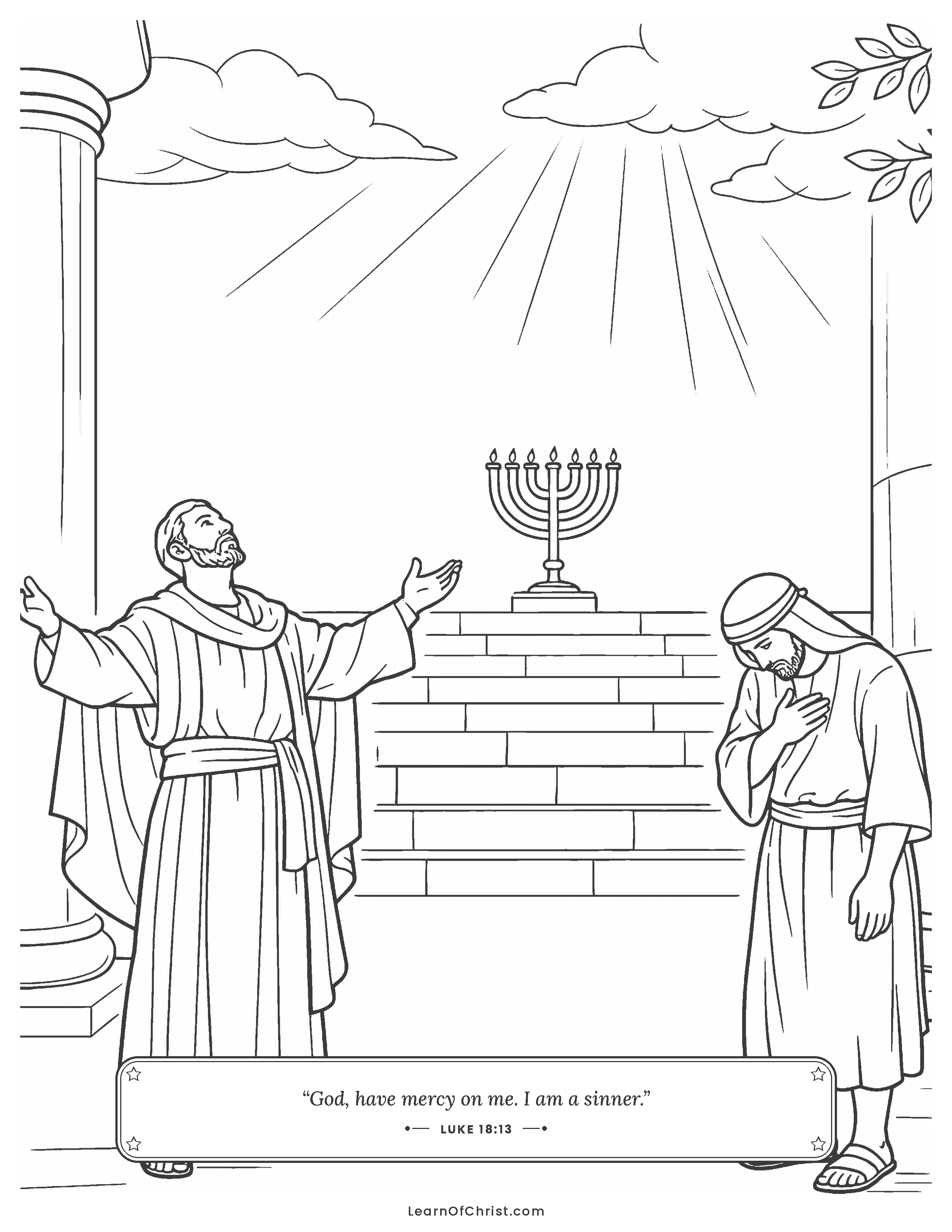 Luke 18 coloring page - Two men pray in the temple