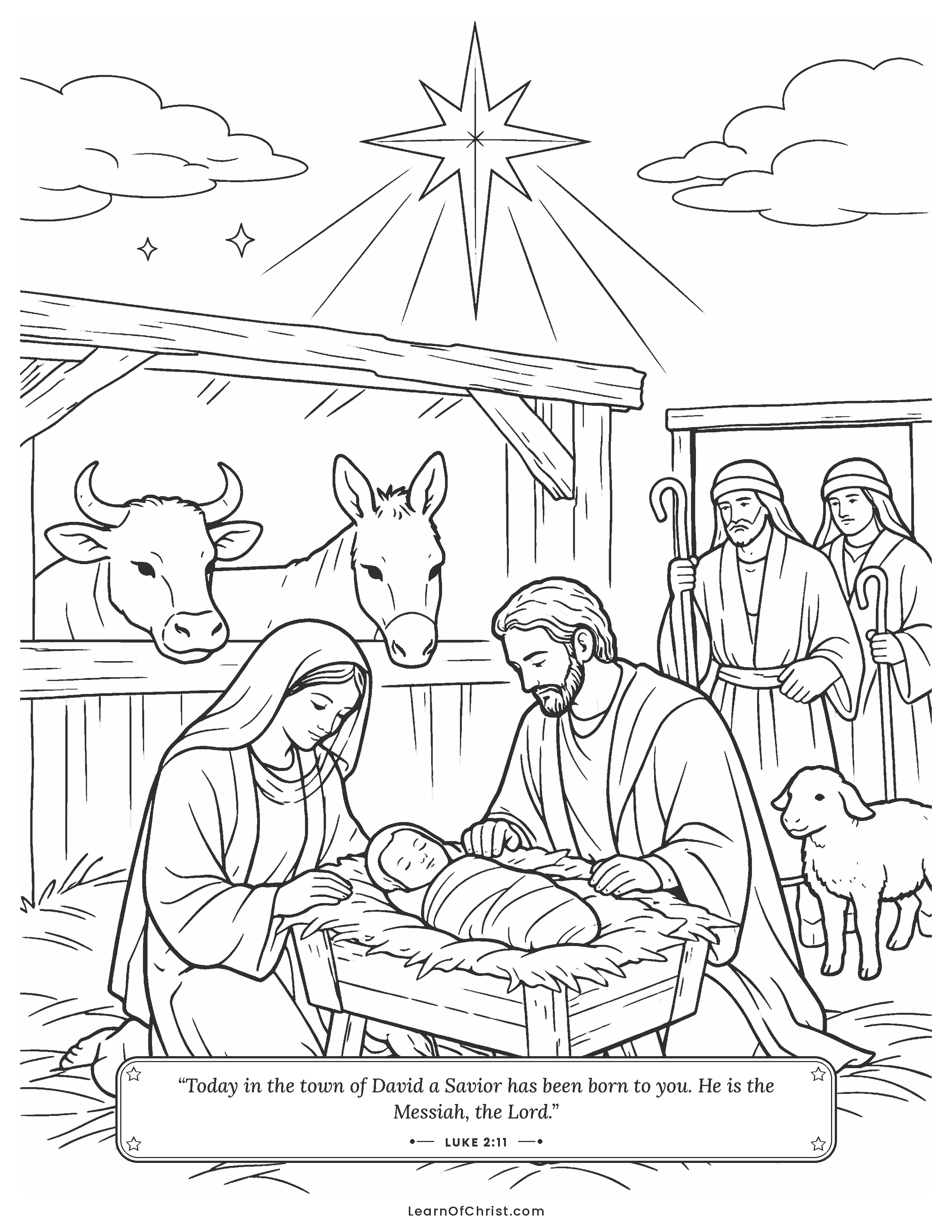 Luke 2 coloring page - Baby Jesus lies in the manger