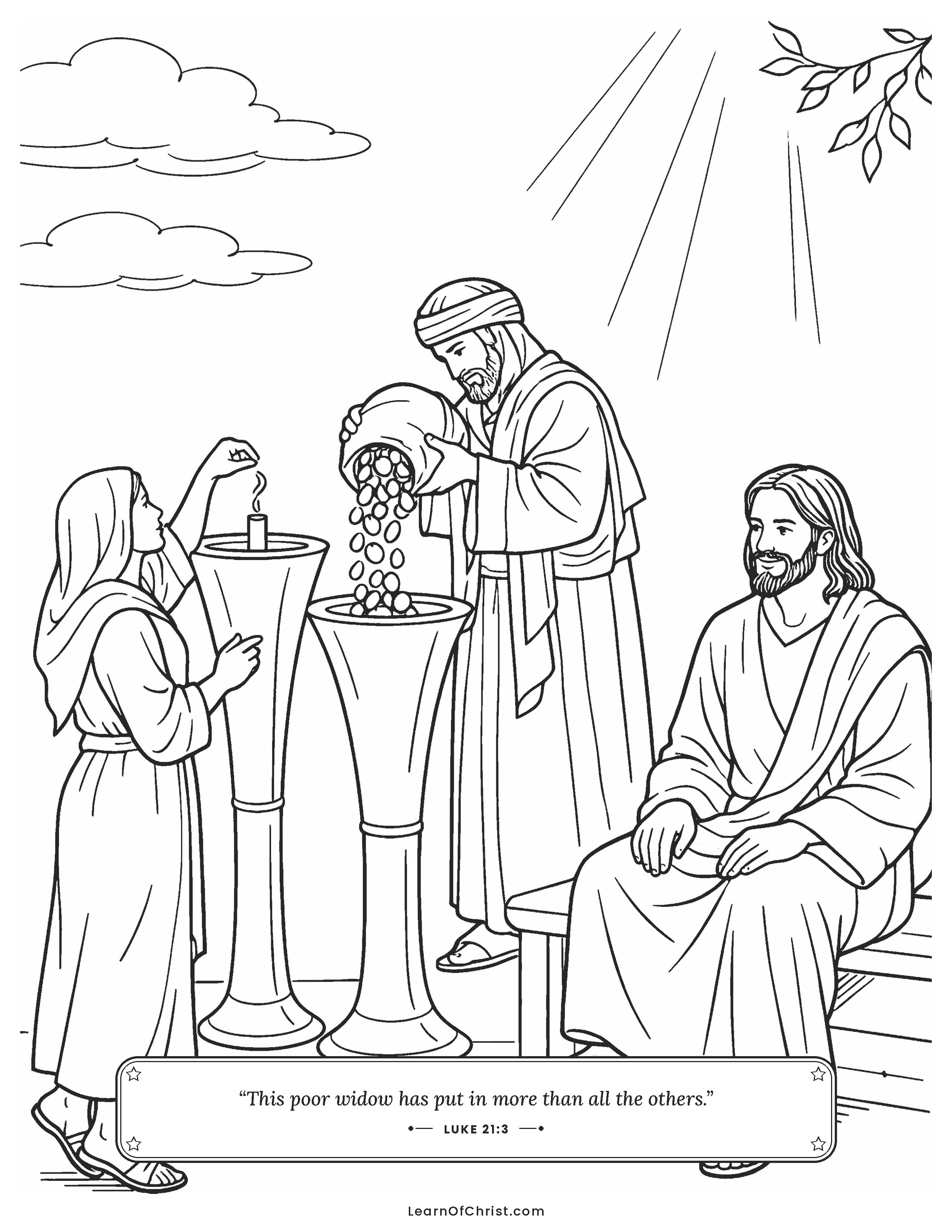 Luke 21 coloring page - A widow gives her two small coins