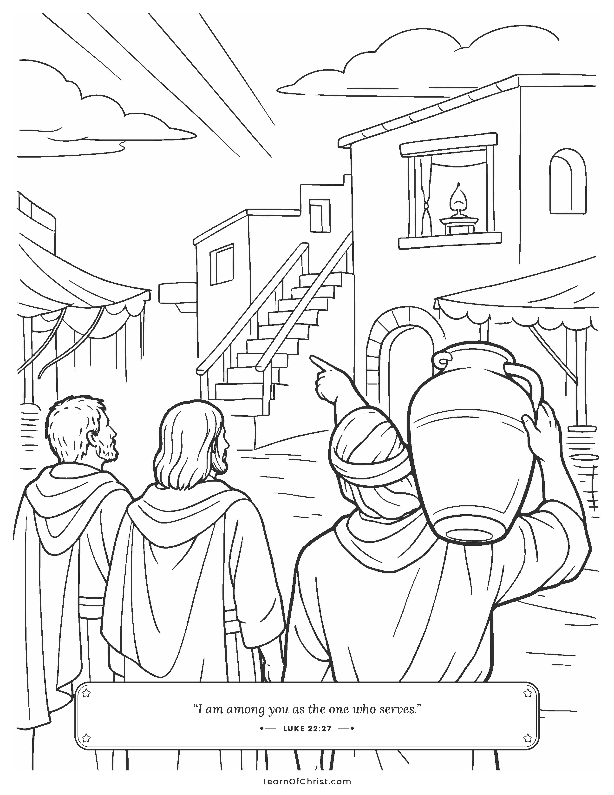 Luke 22 coloring page - Following the man with the water jar